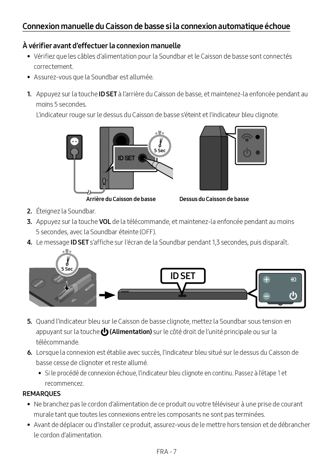 Samsung HW-M360/ZG, HW-M360/EN, HW-M360/ZF manual Remarques, Arrière du Caisson de basse 