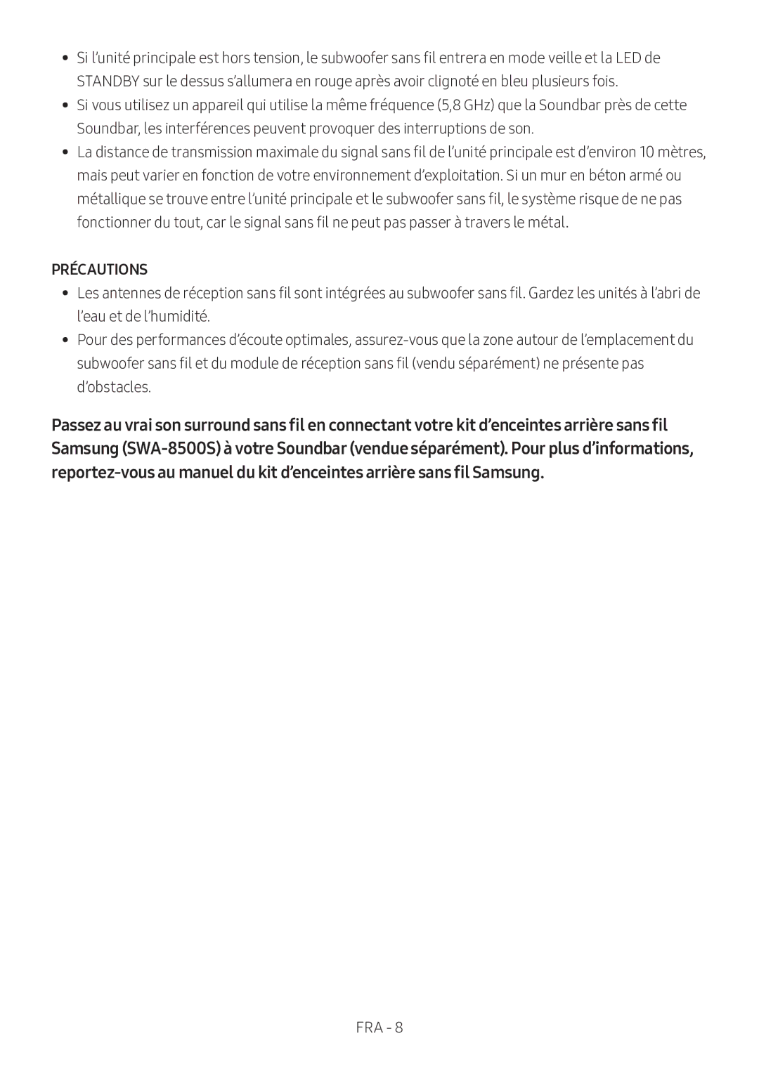 Samsung HW-M360/ZF, HW-M360/EN, HW-M360/ZG manual Précautions 