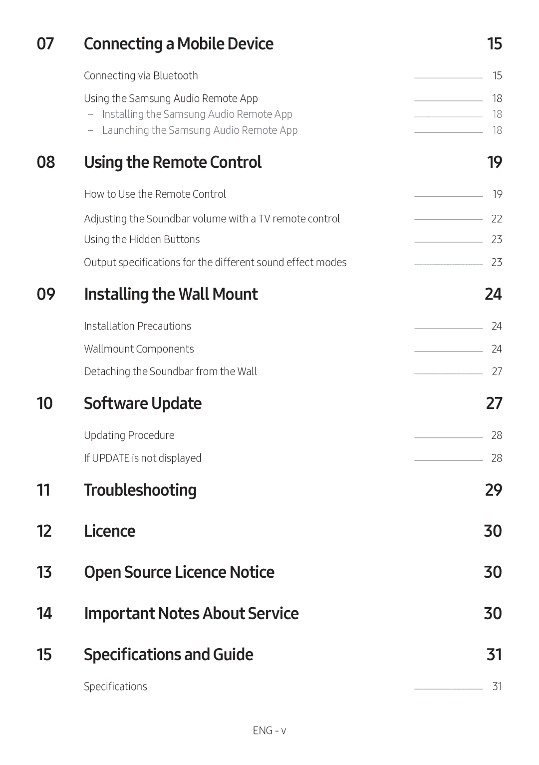 Samsung HW-M360/ZF manual Connecting a Mobile Device, Using the Remote Control, Installing the Wall Mount, Software Update 