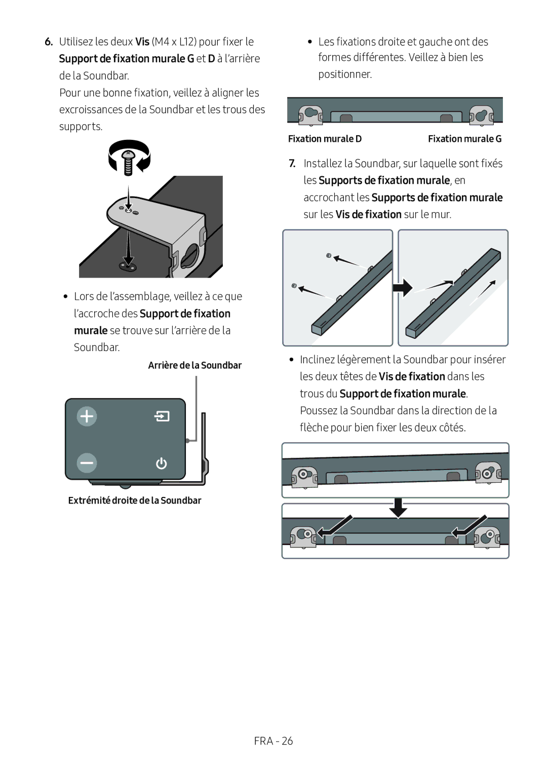 Samsung HW-M360/ZF, HW-M360/EN, HW-M360/ZG manual Arrière de la Soundbar, Fixation murale D 