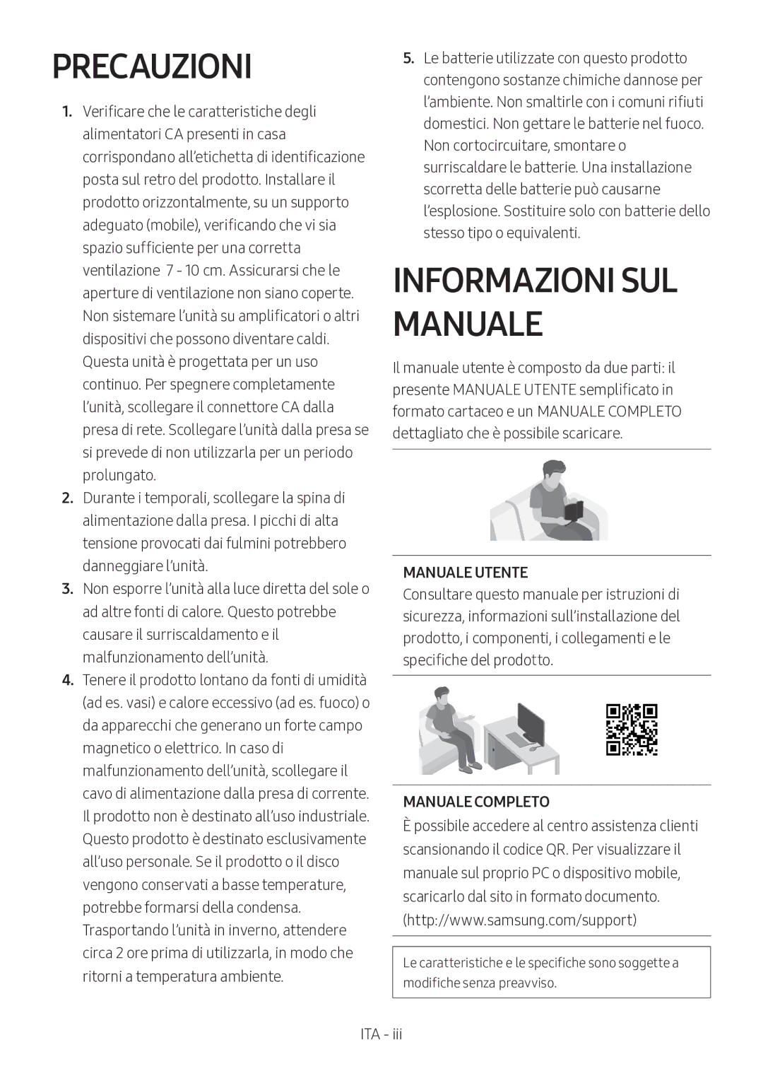 Samsung HW-M360/ZG, HW-M360/EN, HW-M360/ZF manual Precauzioni, Informazioni SUL Manuale, Manuale Utente, Manuale Completo 