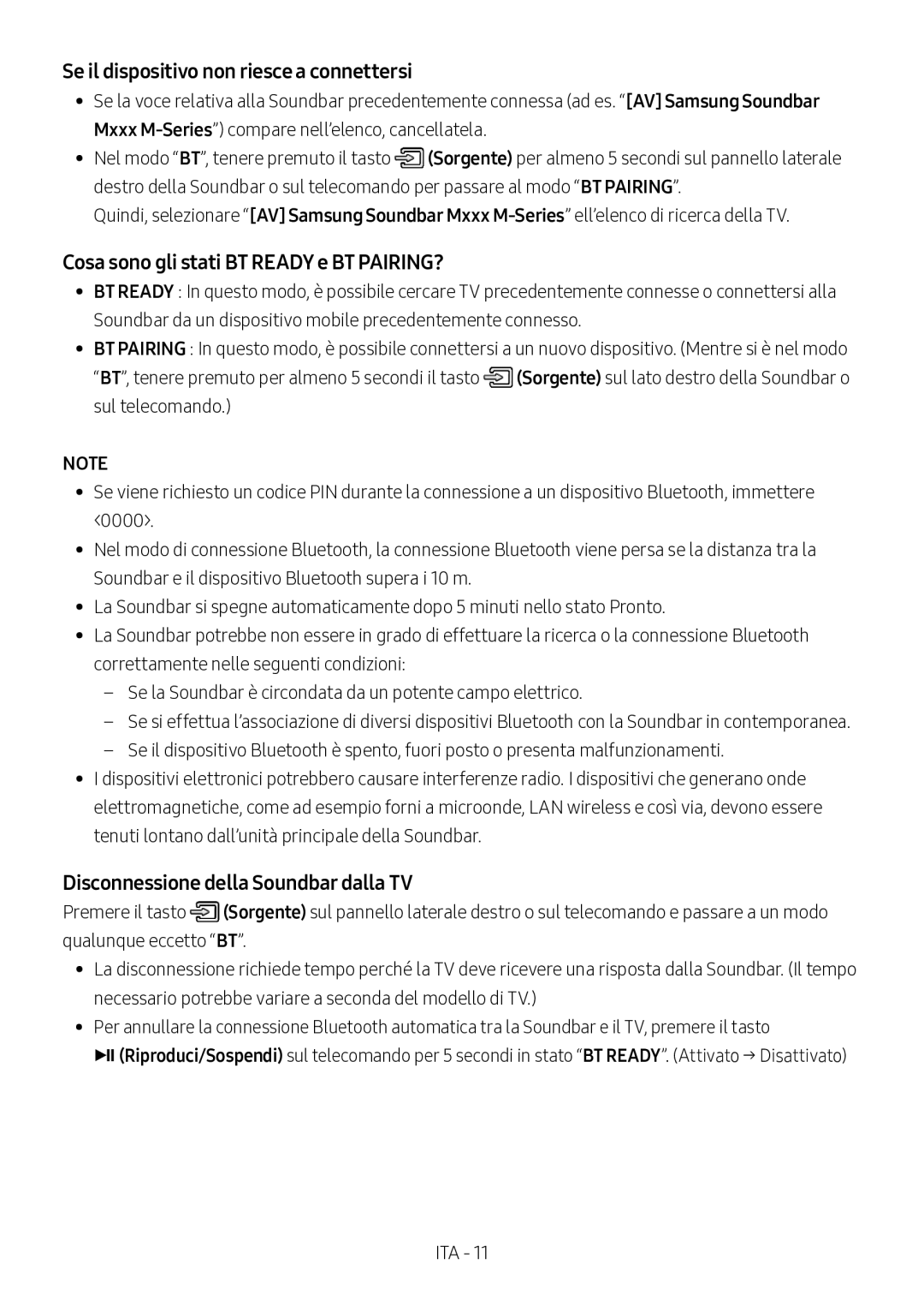 Samsung HW-M360/ZG, HW-M360/EN manual Se il dispositivo non riesce a connettersi, Cosa sono gli stati BT Ready e BT PAIRING? 