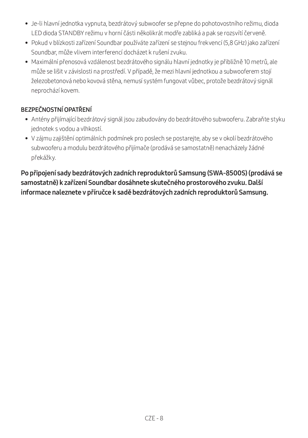 Samsung HW-M360/EN, HW-M360/ZG, HW-M360/ZF manual Bezpečnostní Opatření 