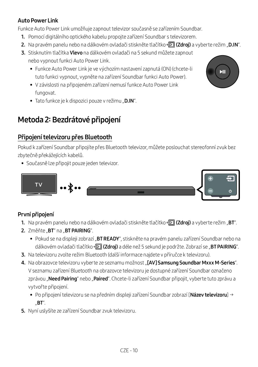 Samsung HW-M360/ZF, HW-M360/EN manual Metoda 2 Bezdrátové připojení, Připojení televizoru přes Bluetooth, První připojení 