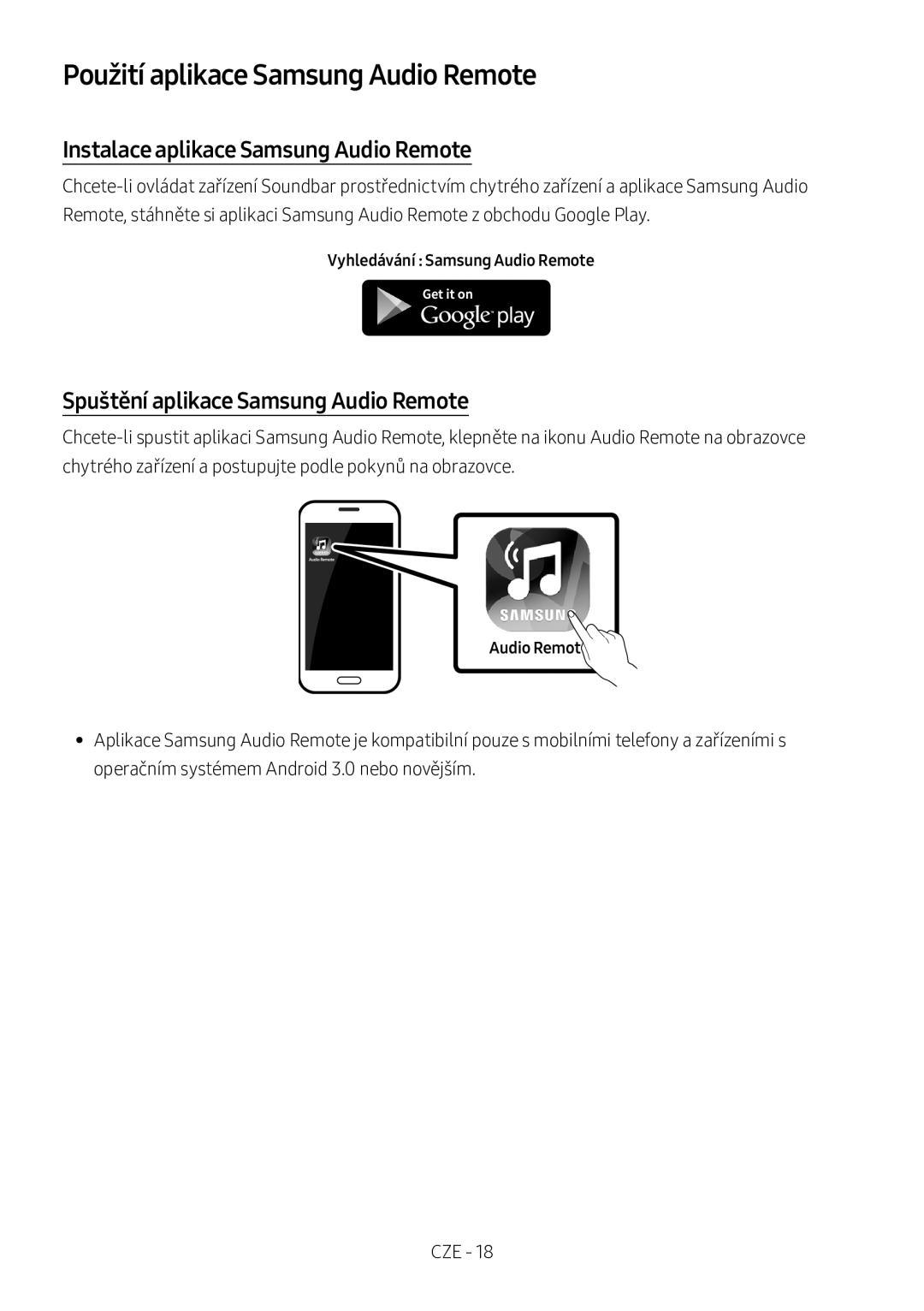 Samsung HW-M360/ZG, HW-M360/EN, HW-M360/ZF Použití aplikace Samsung Audio Remote, Instalace aplikace Samsung Audio Remote 