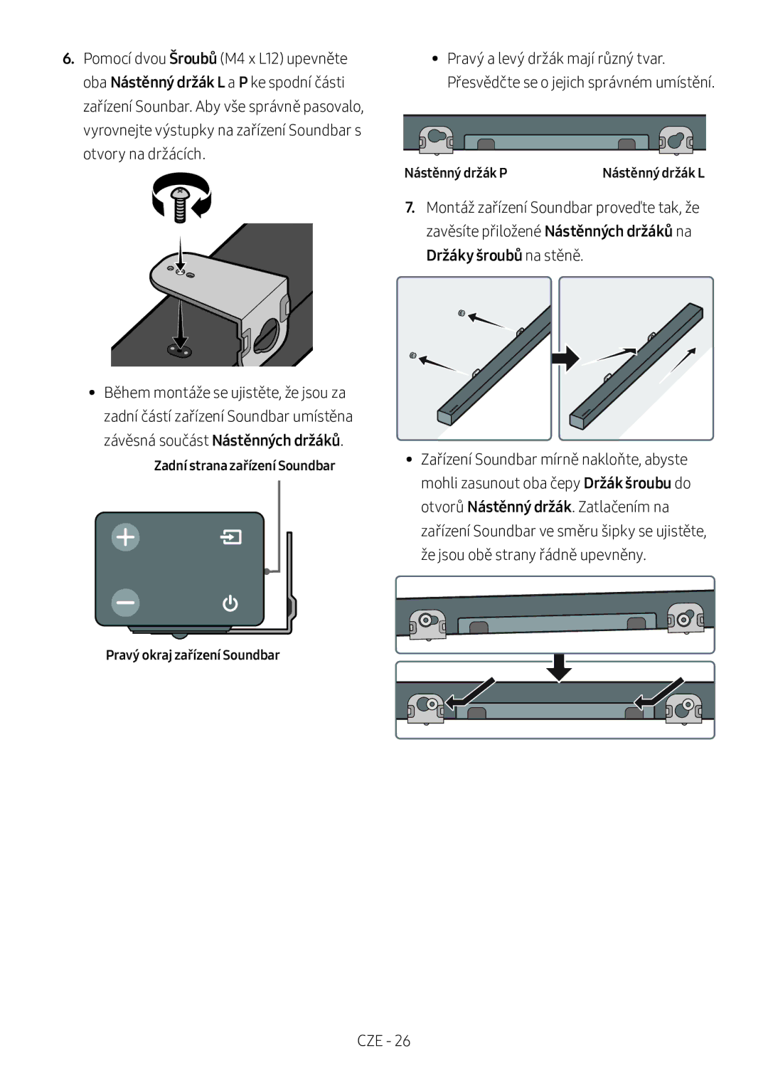 Samsung HW-M360/EN, HW-M360/ZG, HW-M360/ZF Zadní strana zařízení Soundbar, Nástěnný držák P, Pravý okraj zařízení Soundbar 