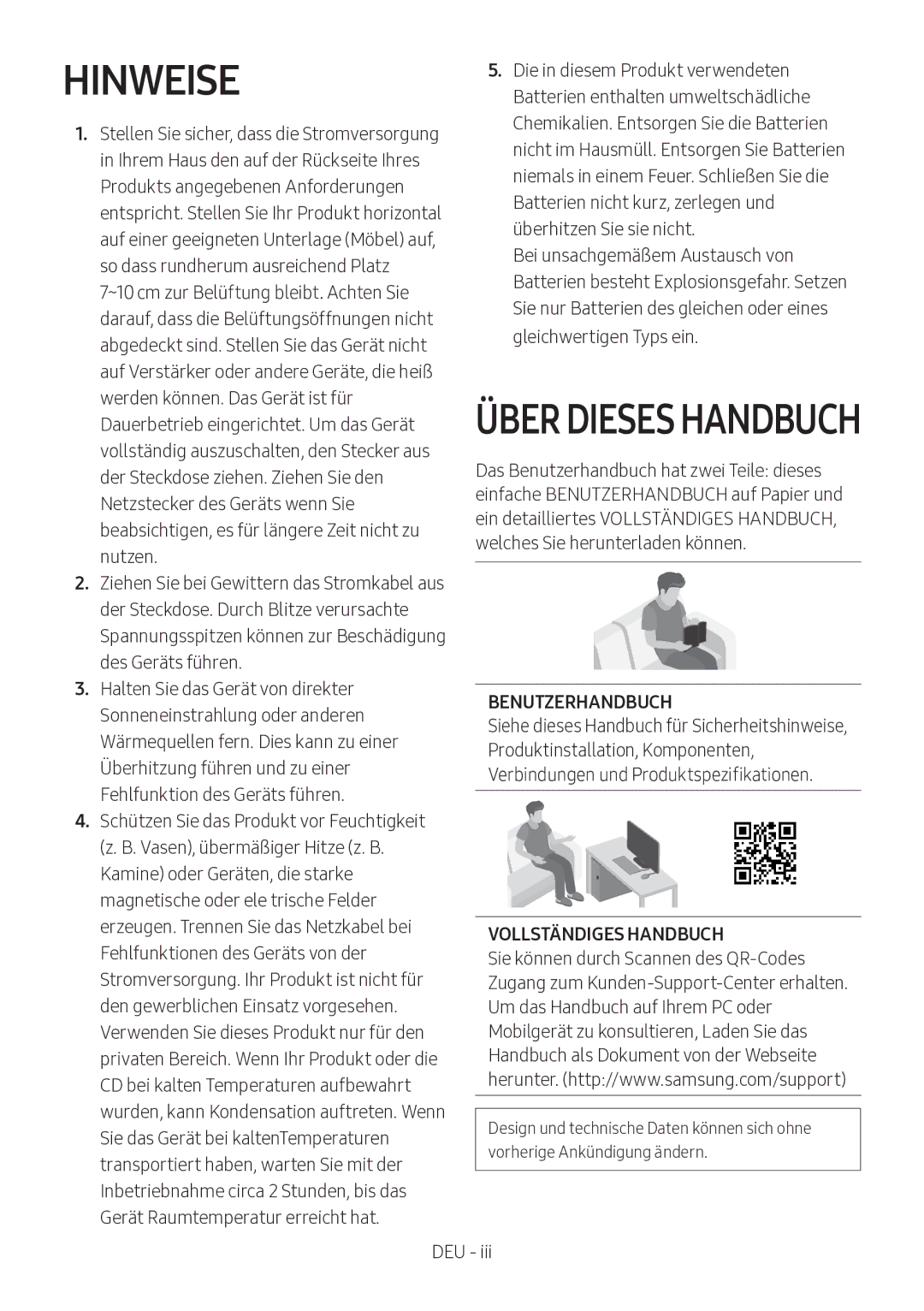 Samsung HW-M360/ZF, HW-M360/EN, HW-M360/ZG manual Hinweise, Benutzerhandbuch, Vollständiges Handbuch 