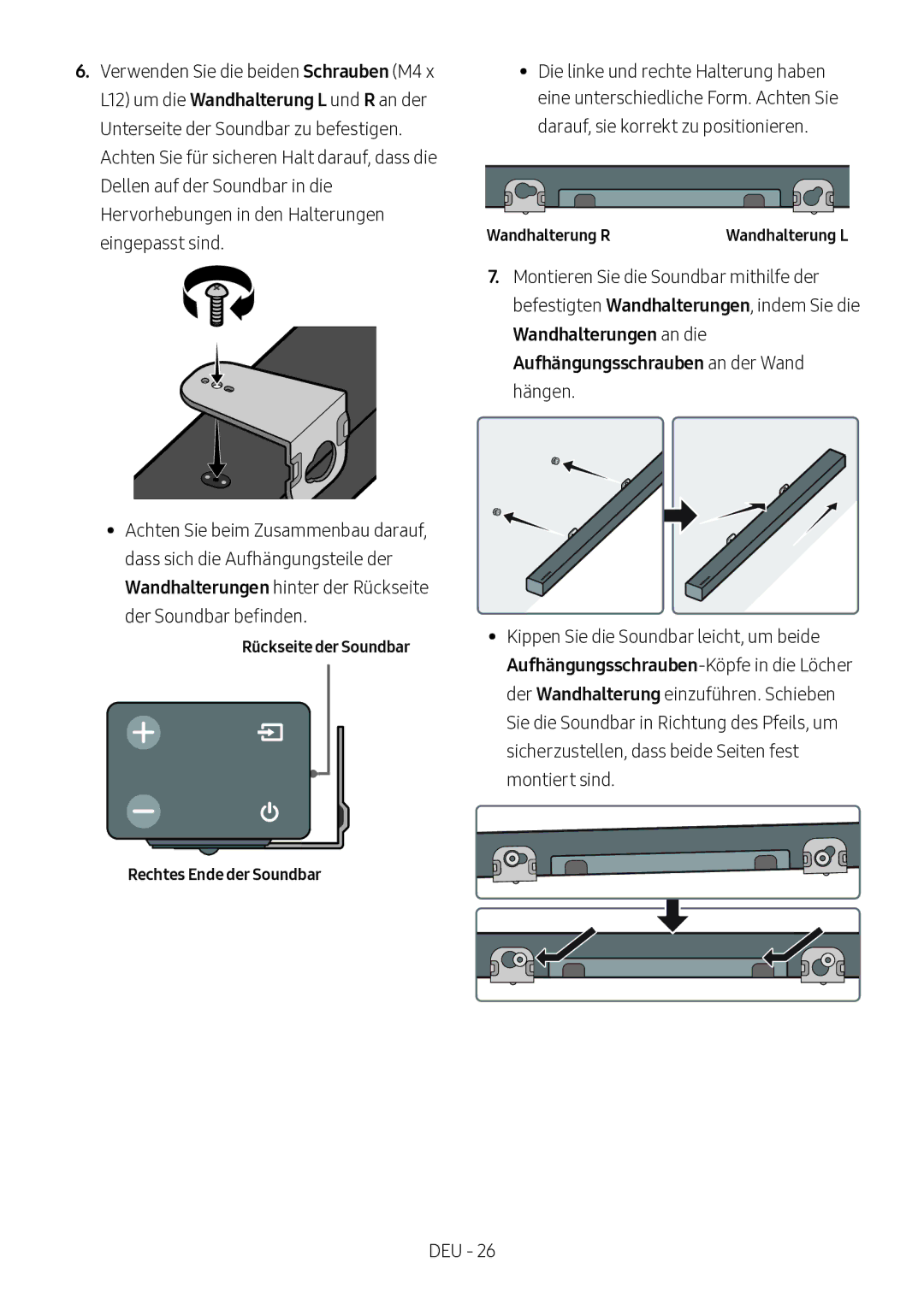 Samsung HW-M360/ZF, HW-M360/EN, HW-M360/ZG manual Rückseite der Soundbar Rechtes Ende der Soundbar 