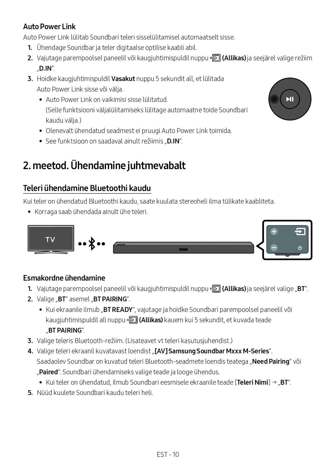 Samsung HW-M360/EN, HW-M360/ZG Meetod. Ühendamine juhtmevabalt, Teleri ühendamine Bluetoothi kaudu, Esmakordne ühendamine 