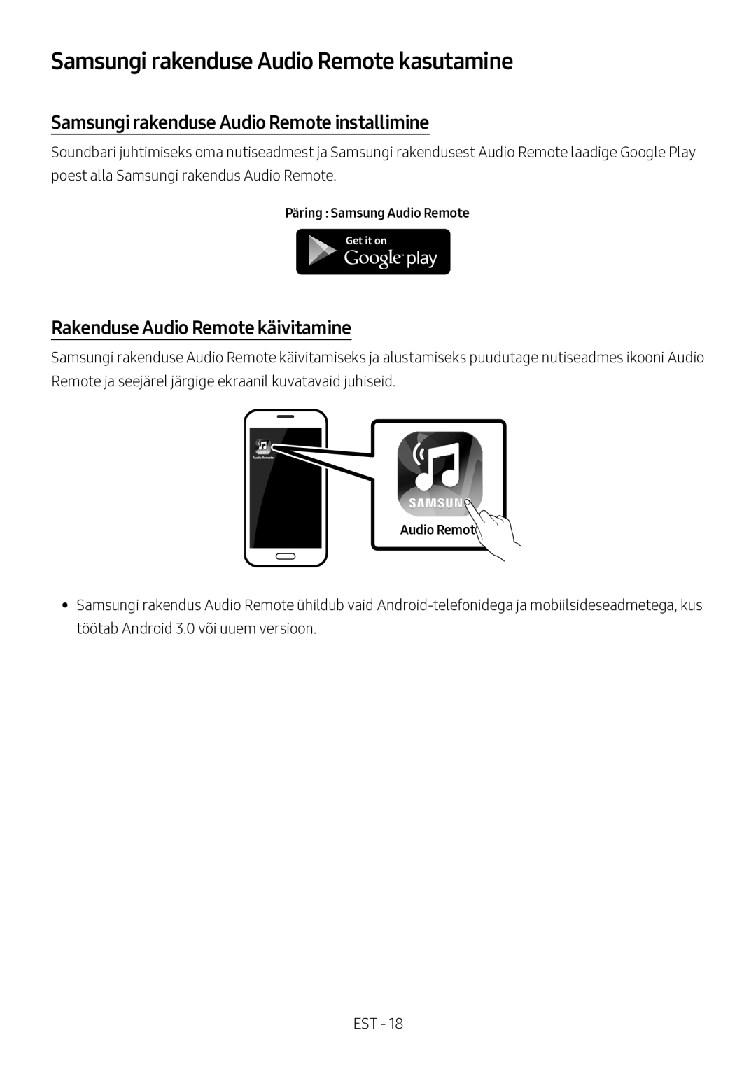 Samsung HW-M360/ZF, HW-M360/EN Samsungi rakenduse Audio Remote kasutamine, Samsungi rakenduse Audio Remote installimine 