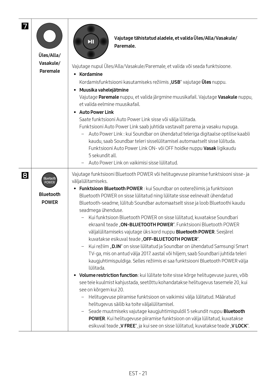 Samsung HW-M360/ZF, HW-M360/EN Vajutage tähistatud aladele, et valida Üles/Alla/Vasakule, Üles/Alla Paremale, Kordamine 