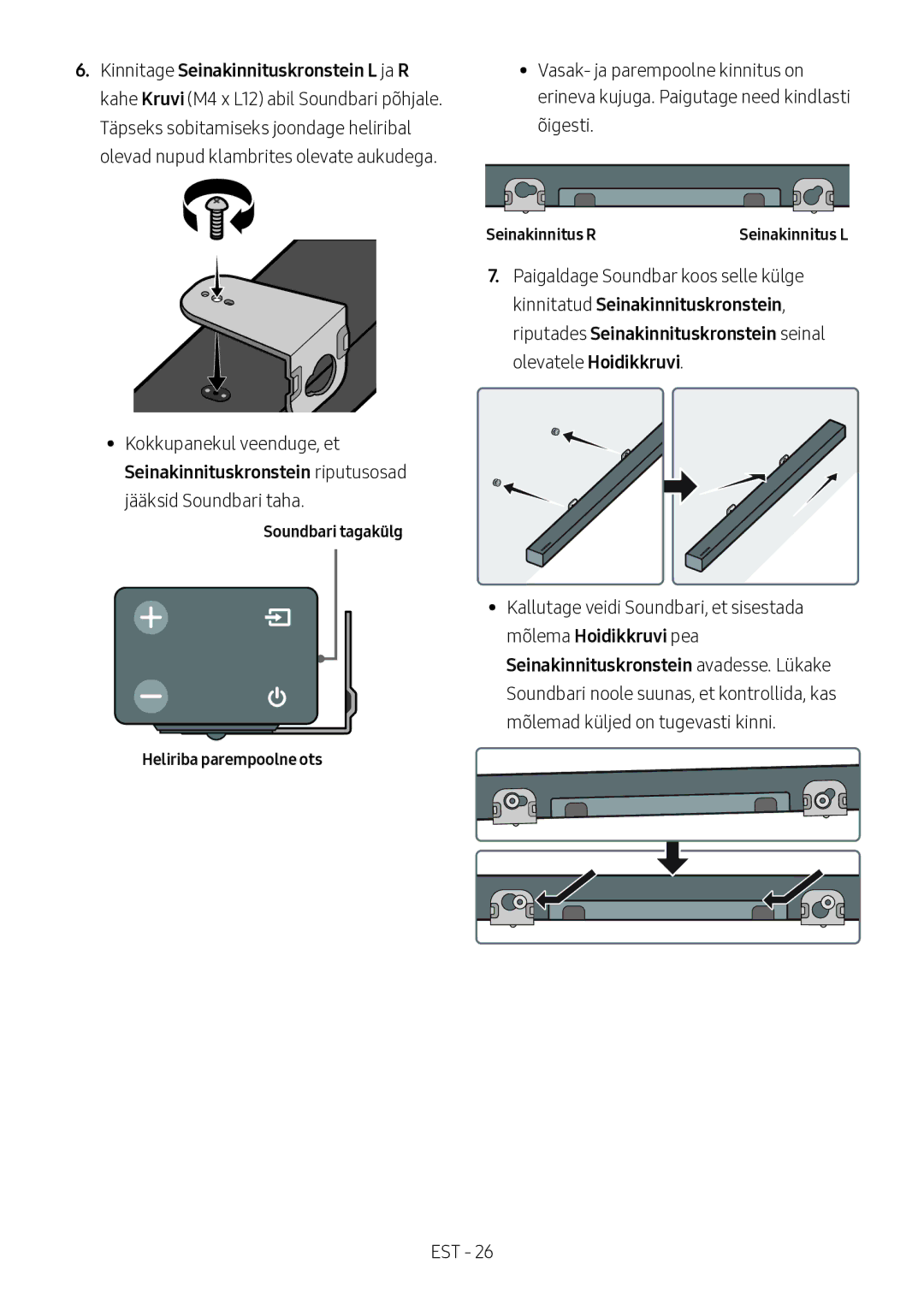 Samsung HW-M360/ZG, HW-M360/EN, HW-M360/ZF manual Soundbari tagakülg Heliriba parempoolne ots, Seinakinnitus R 