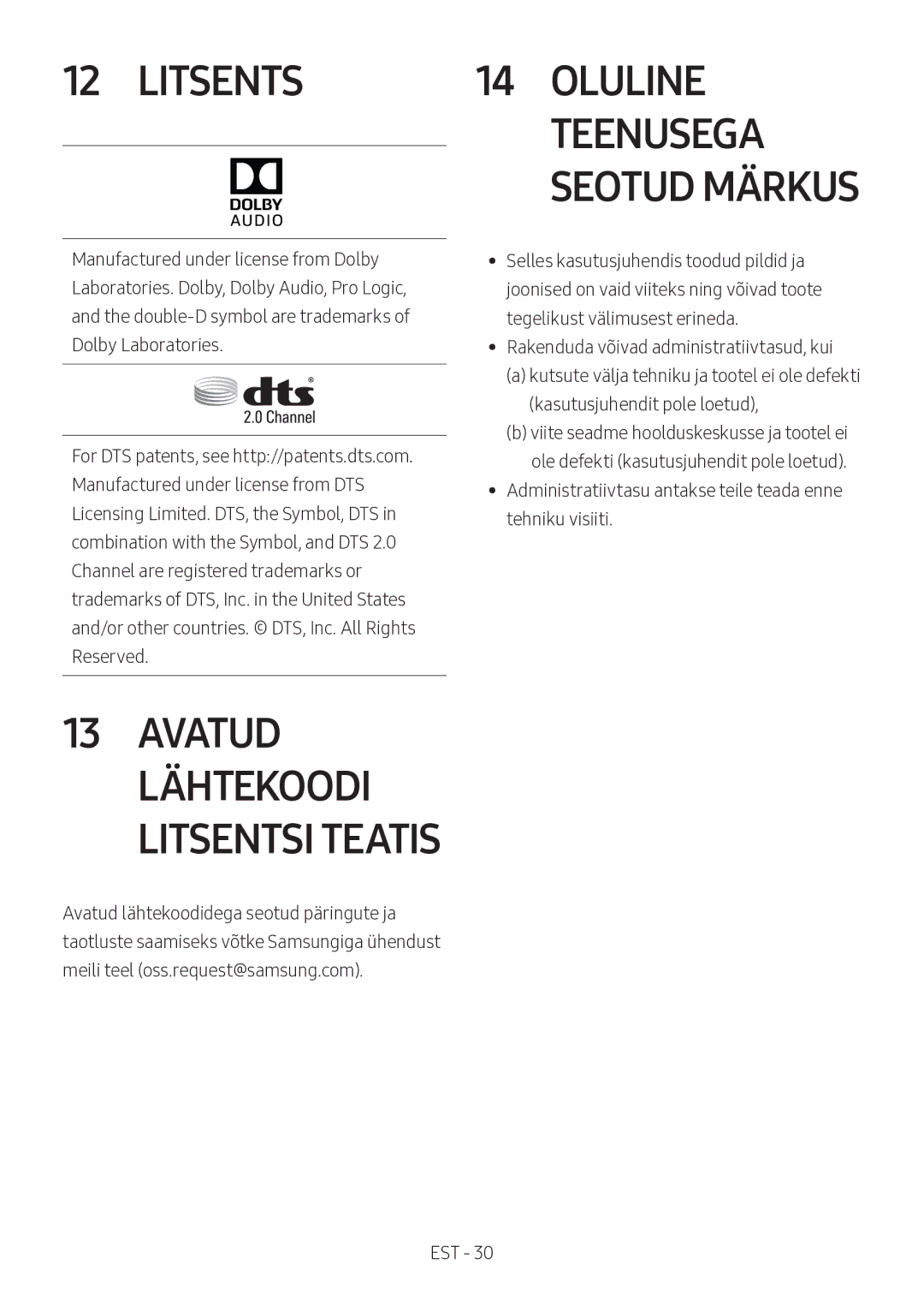 Samsung HW-M360/ZF, HW-M360/EN, HW-M360/ZG manual Litsents Oluline Teenusega, Seotud Märkus 