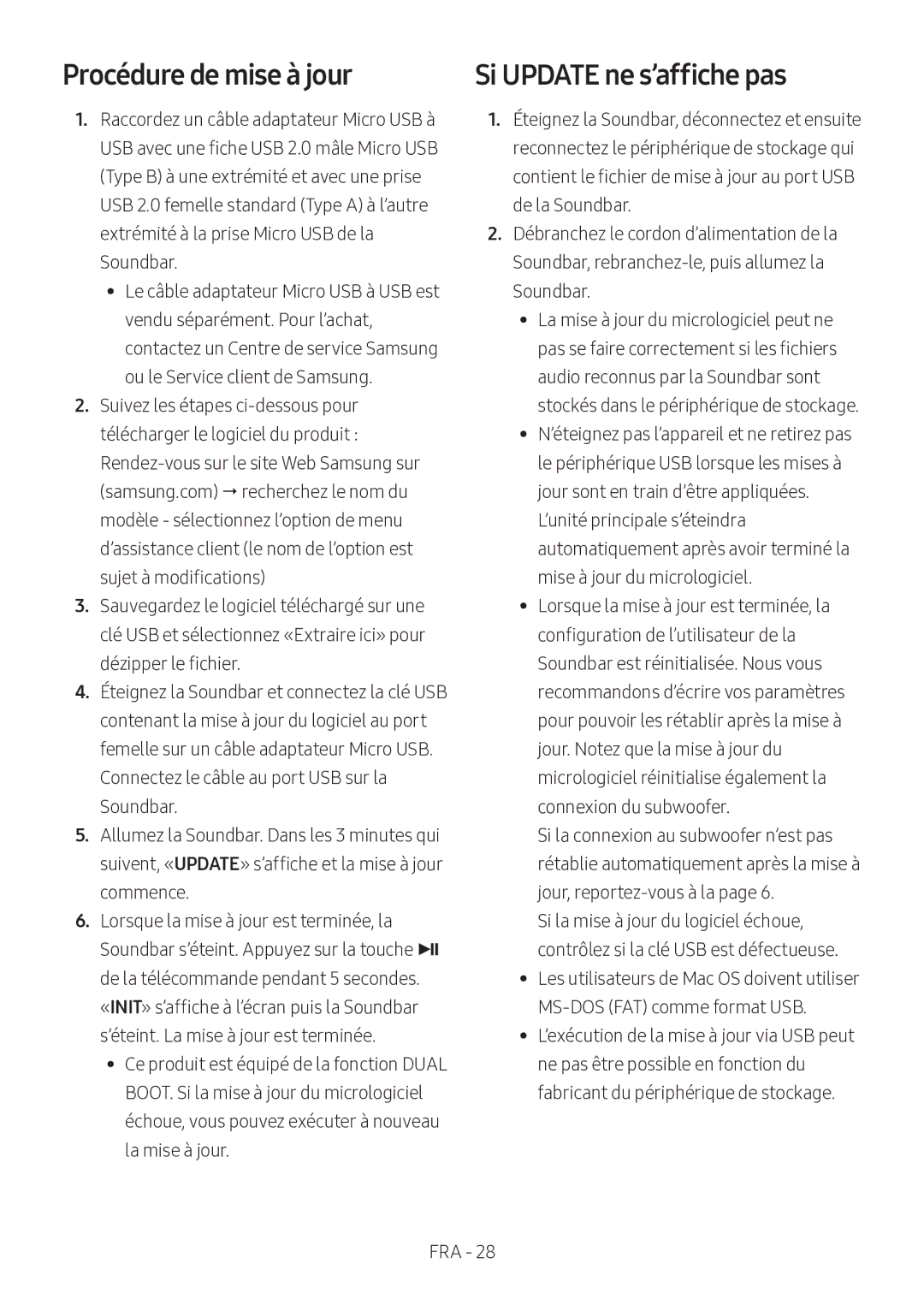 Samsung HW-M360/ZF, HW-M360/EN, HW-M360/ZG manual Procédure de mise à jour, Si Update ne s’affiche pas 