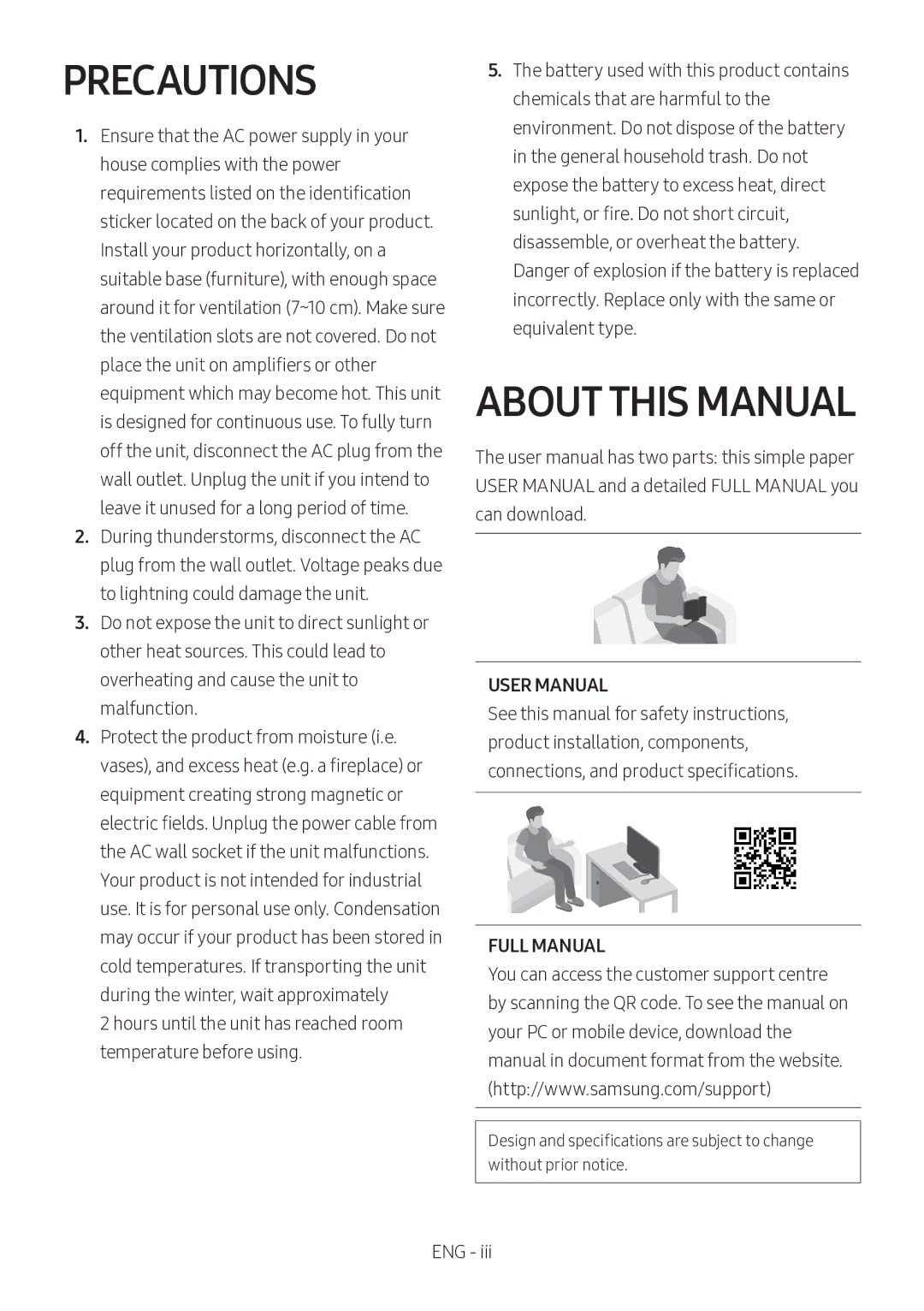 Samsung HW-M360/EN, HW-M360/ZG, HW-M360/ZF manual Precautions, About this Manual, Full Manual 