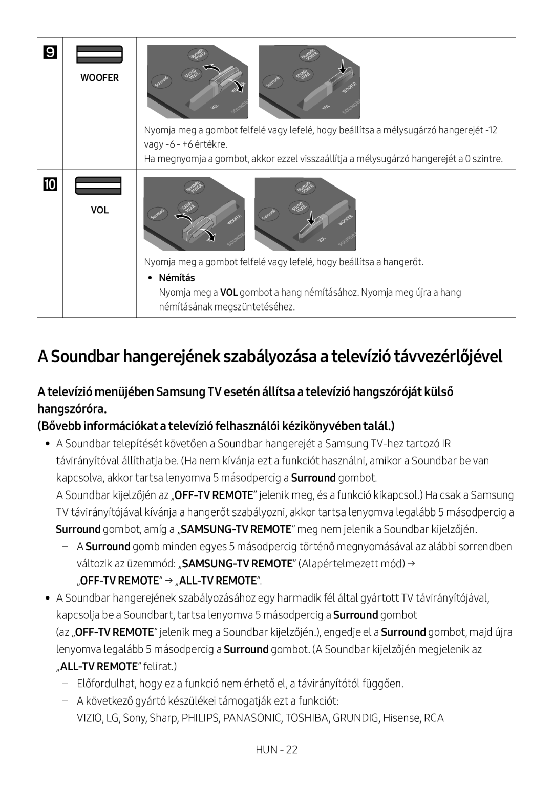 Samsung HW-M360/EN, HW-M360/ZG, HW-M360/ZF manual „OFF-TV Remote → „ALL-TV Remote, Némítás 