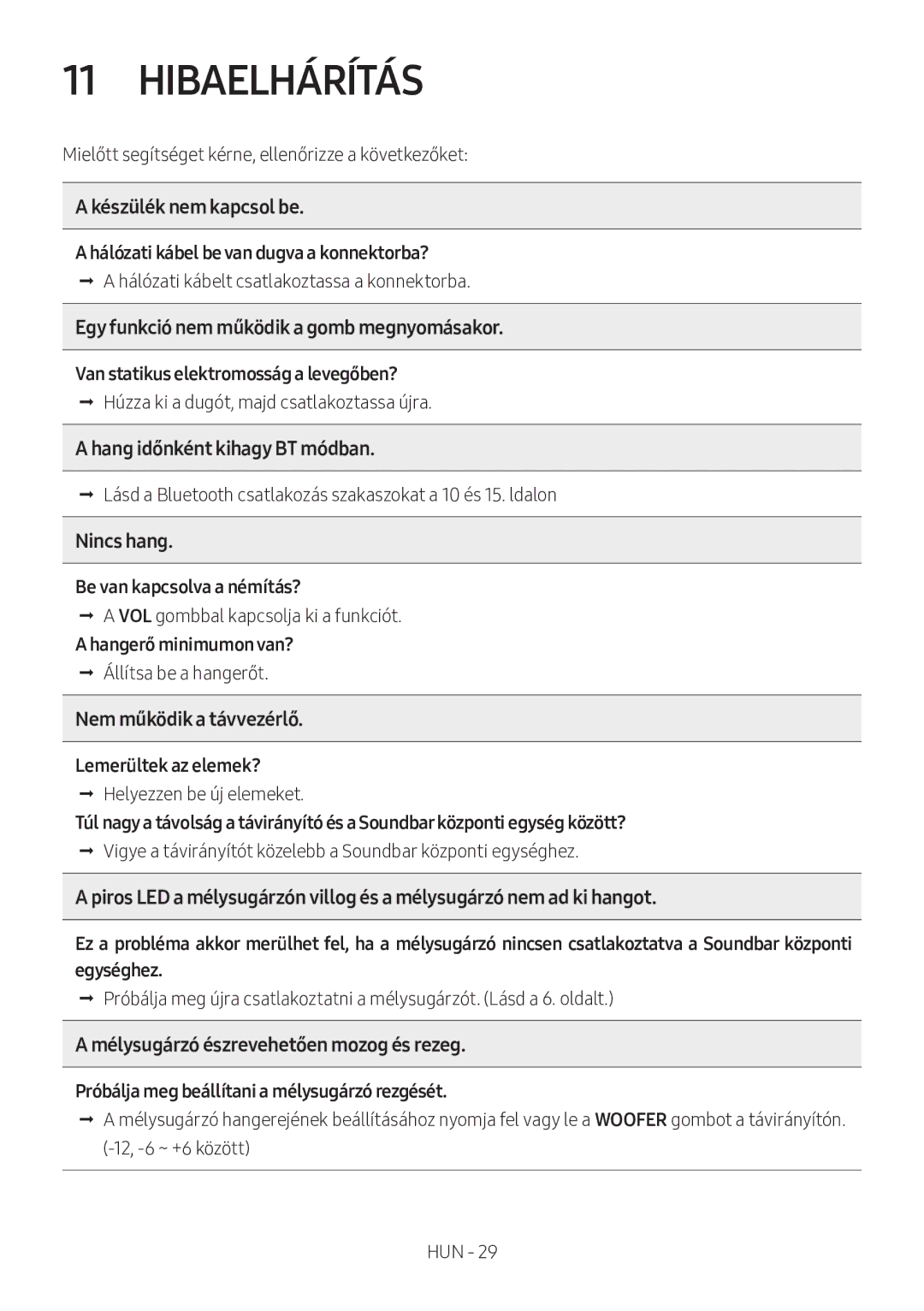 Samsung HW-M360/ZG, HW-M360/EN, HW-M360/ZF manual Hibaelhárítás 