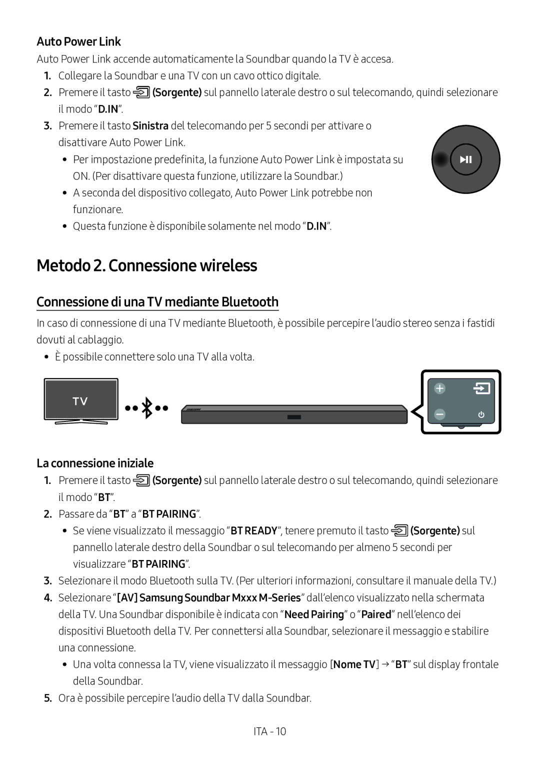 Samsung HW-M360/ZF manual Metodo 2. Connessione wireless, Connessione di una TV mediante Bluetooth, La connessione iniziale 