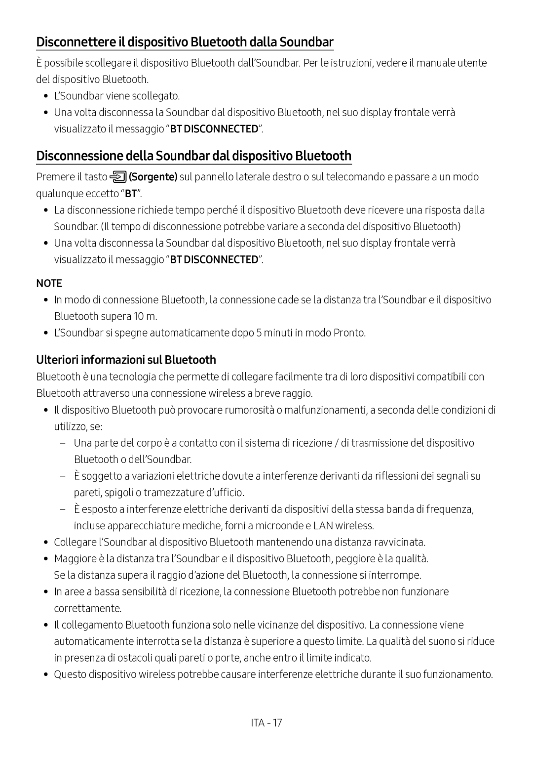 Samsung HW-M360/EN, HW-M360/ZG Disconnettere il dispositivo Bluetooth dalla Soundbar, Ulteriori informazioni sul Bluetooth 