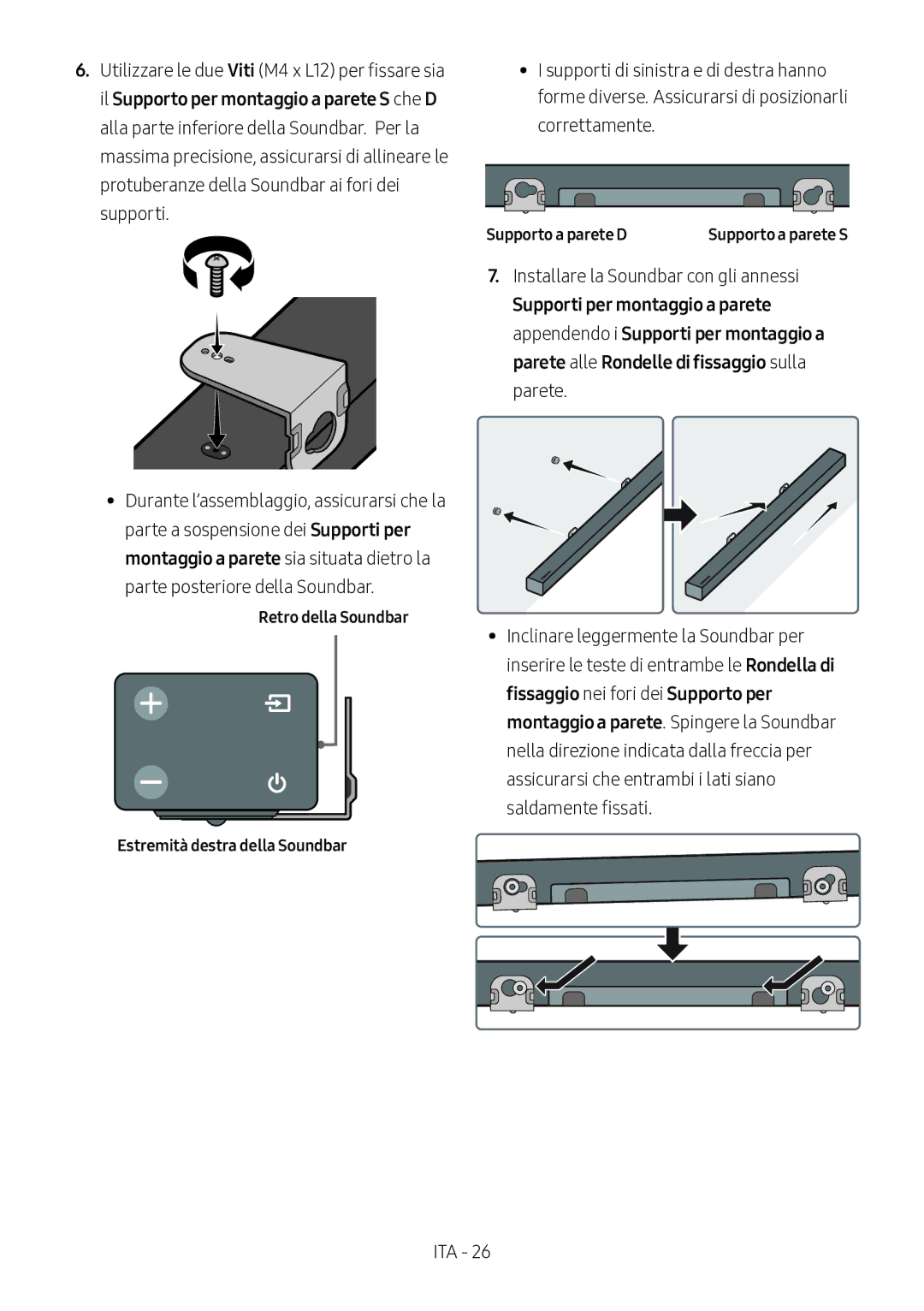 Samsung HW-M360/EN, HW-M360/ZG, HW-M360/ZF manual Retro della Soundbar Estremità destra della Soundbar, Supporto a parete D 