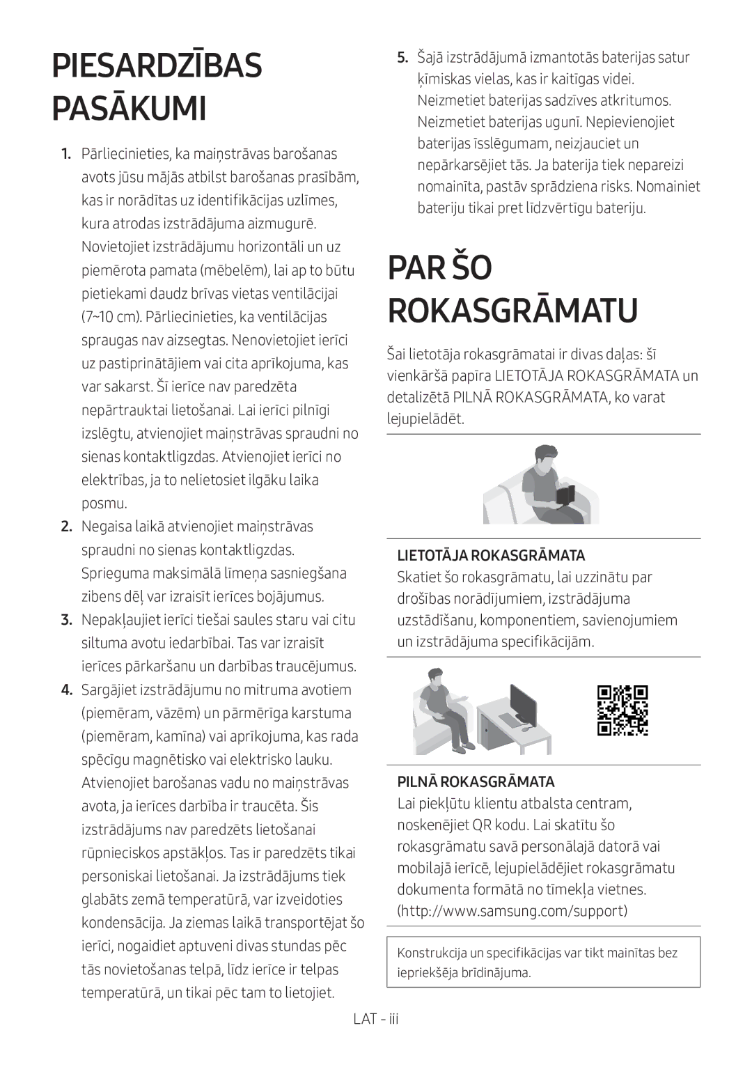 Samsung HW-M360/ZF, HW-M360/EN, HW-M360/ZG manual Piesardzības Pasākumi, Lietotāja Rokasgrāmata, Pilnā Rokasgrāmata 