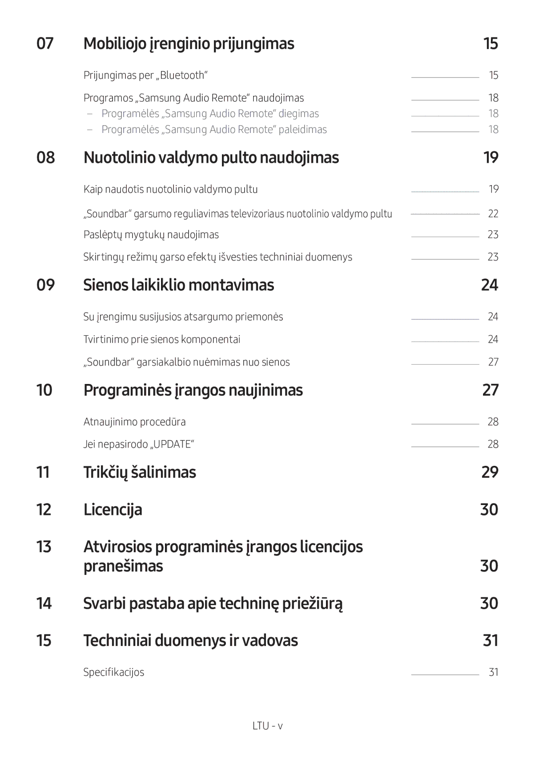 Samsung HW-M360/EN manual Mobiliojo įrenginio prijungimas, Nuotolinio valdymo pulto naudojimas, Sienos laikiklio montavimas 