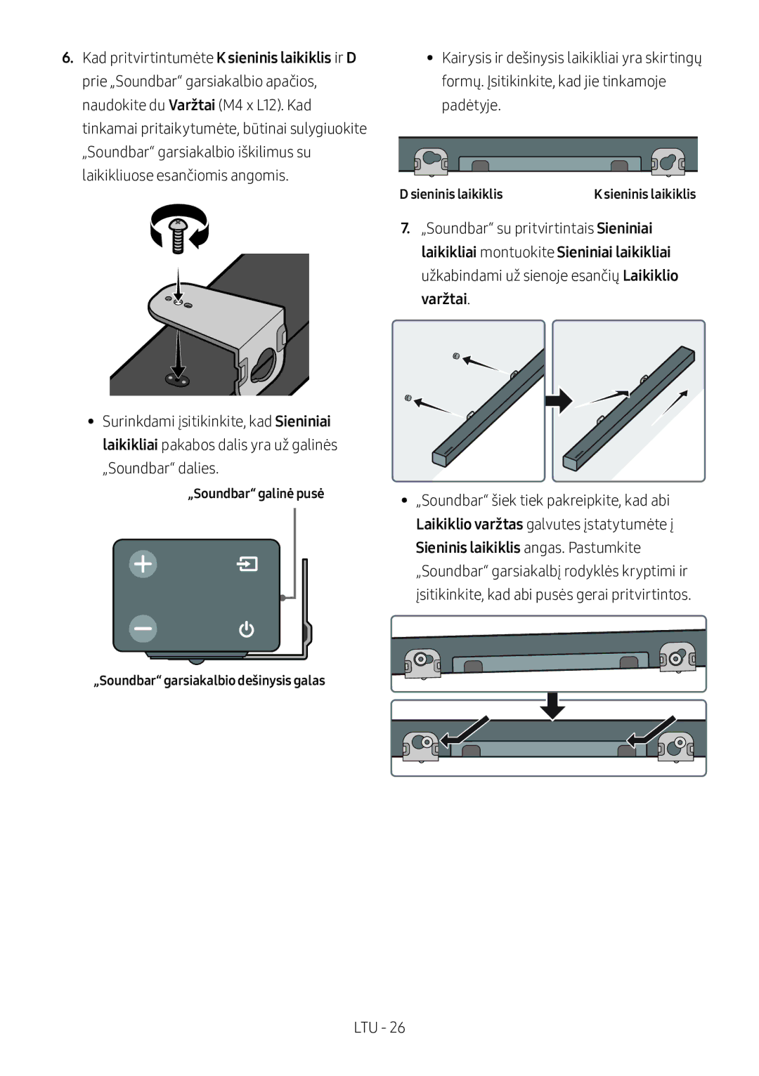 Samsung HW-M360/ZG, HW-M360/EN, HW-M360/ZF „Soundbar galinė pusė „Soundbar garsiakalbio dešinysis galas, Sieninis laikiklis 