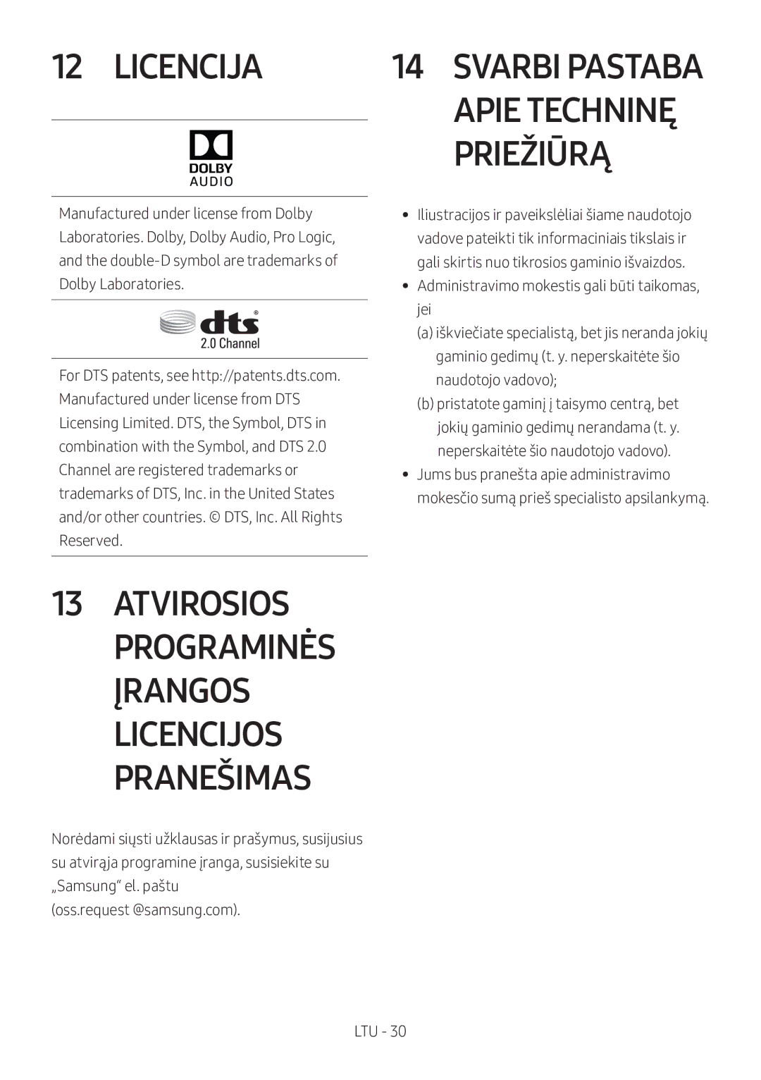 Samsung HW-M360/ZF, HW-M360/EN, HW-M360/ZG manual Licencija, Priežiūrą 