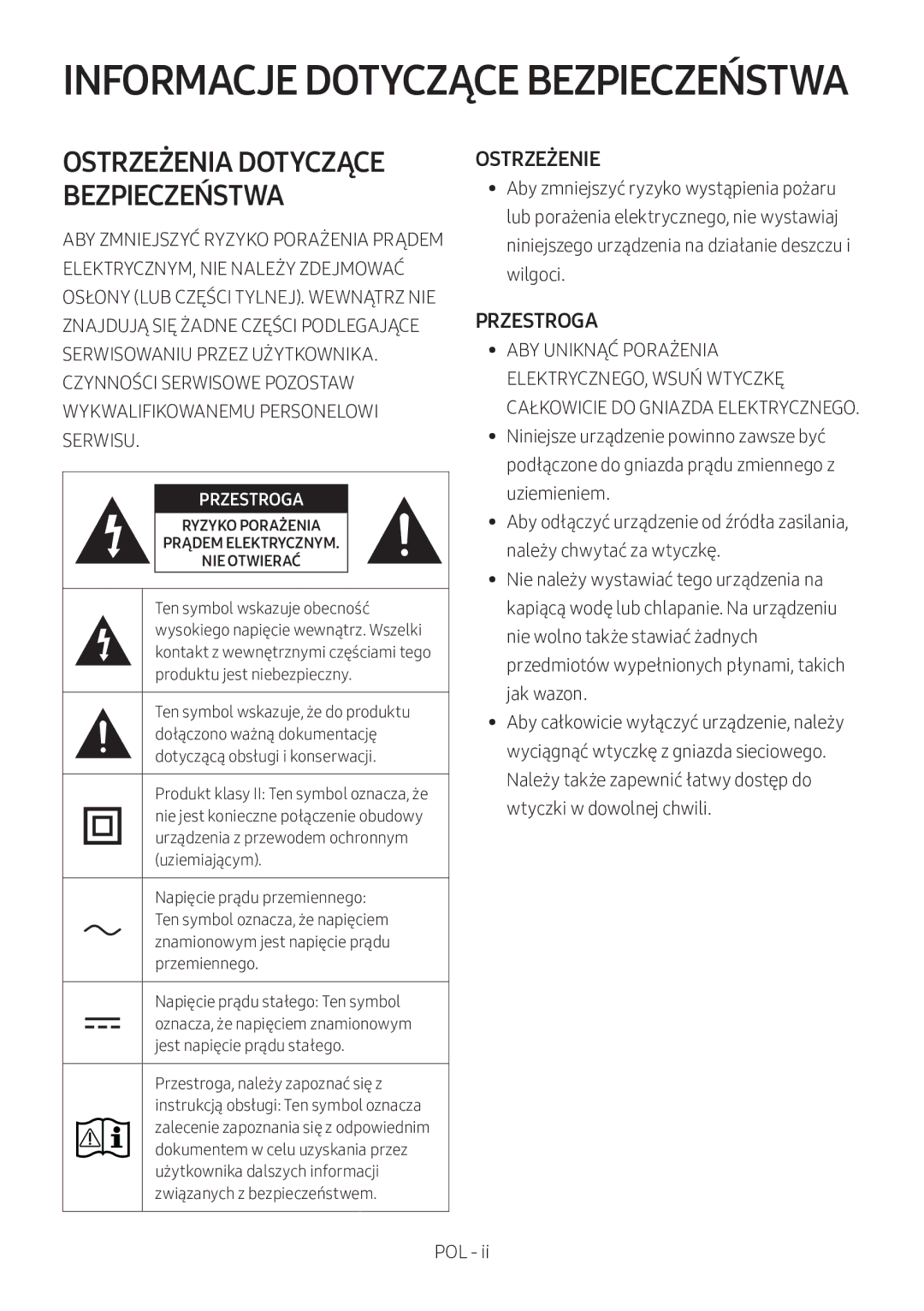 Samsung HW-M360/ZF, HW-M360/EN, HW-M360/ZG manual Ostrzeżenie, Przestroga 