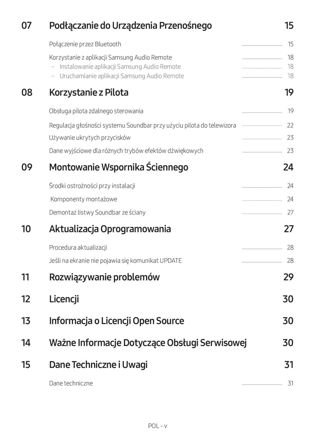 Samsung HW-M360/ZF, HW-M360/EN Podłączanie do Urządzenia Przenośnego, Korzystanie z Pilota, Montowanie Wspornika Ściennego 