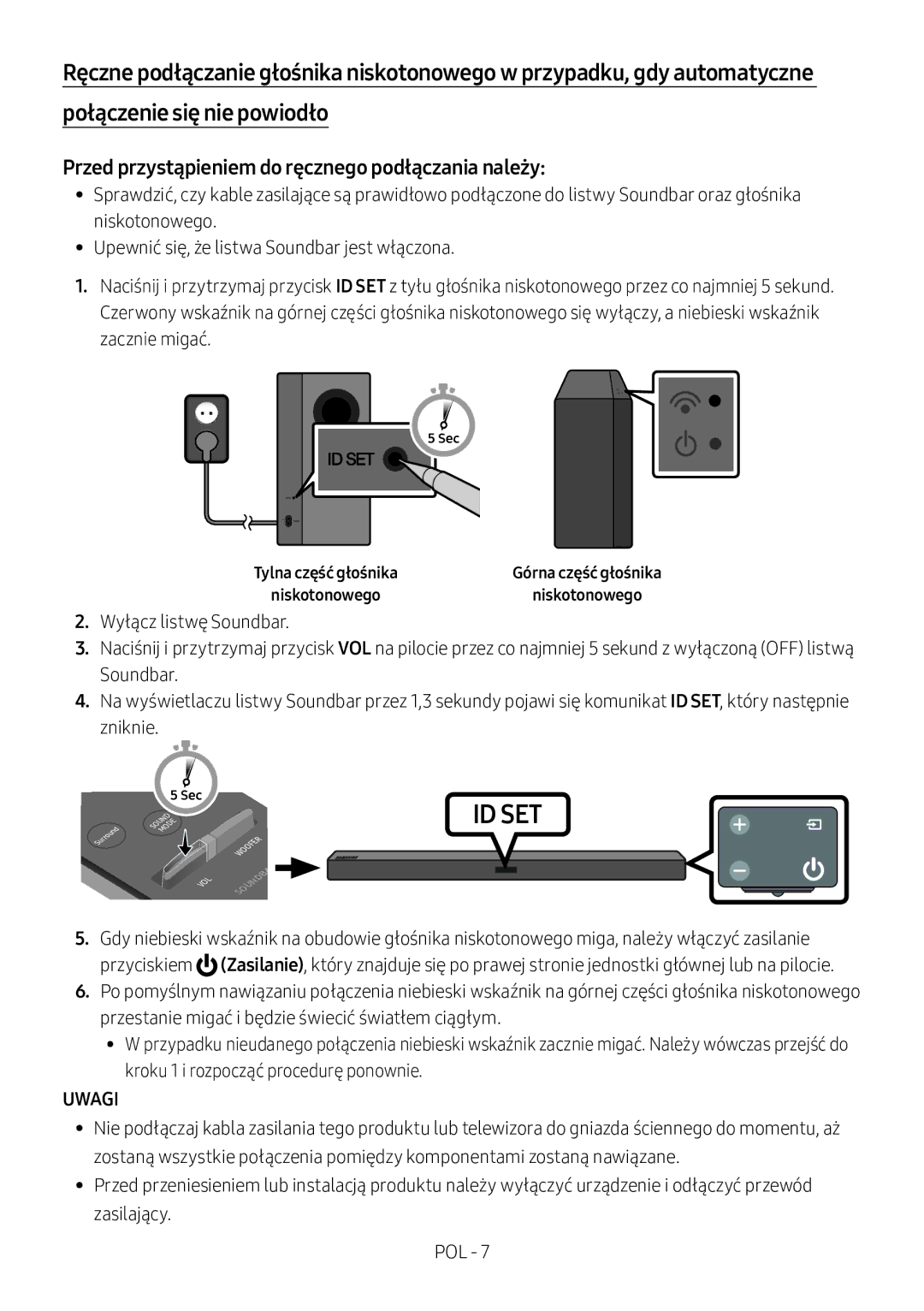 Samsung HW-M360/ZF, HW-M360/EN, HW-M360/ZG manual Przed przystąpieniem do ręcznego podłączania należy, Uwagi 