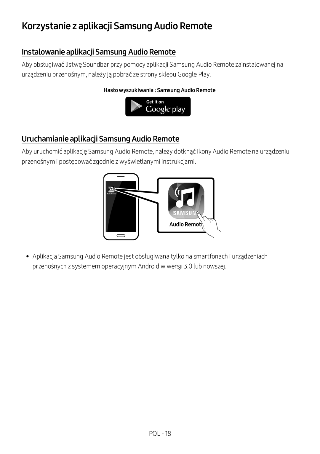 Samsung HW-M360/ZG, HW-M360/EN Korzystanie z aplikacji Samsung Audio Remote, Instalowanie aplikacji Samsung Audio Remote 