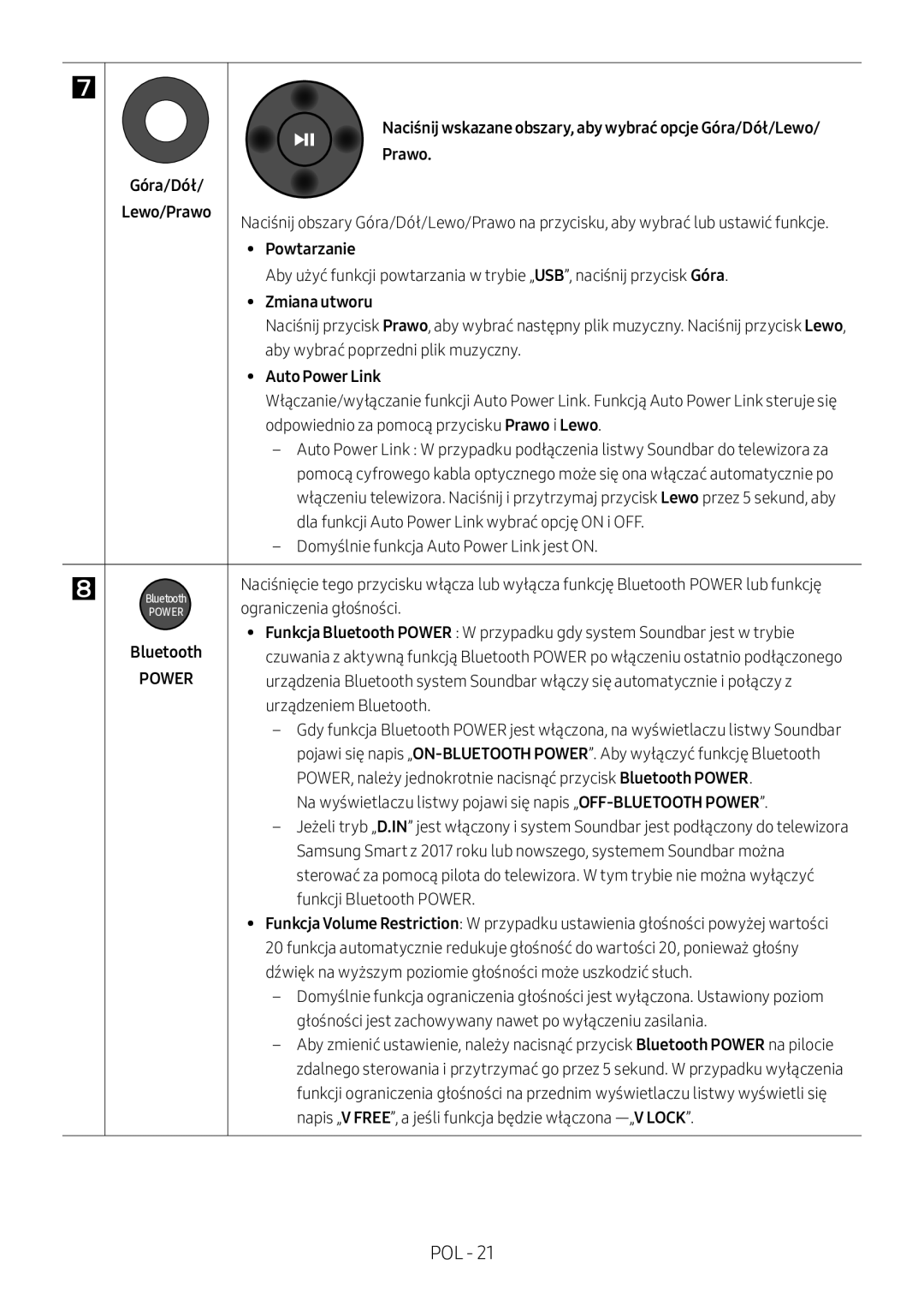 Samsung HW-M360/ZG, HW-M360/EN, HW-M360/ZF manual Góra/Dół Prawo, Powtarzanie, Zmiana utworu 