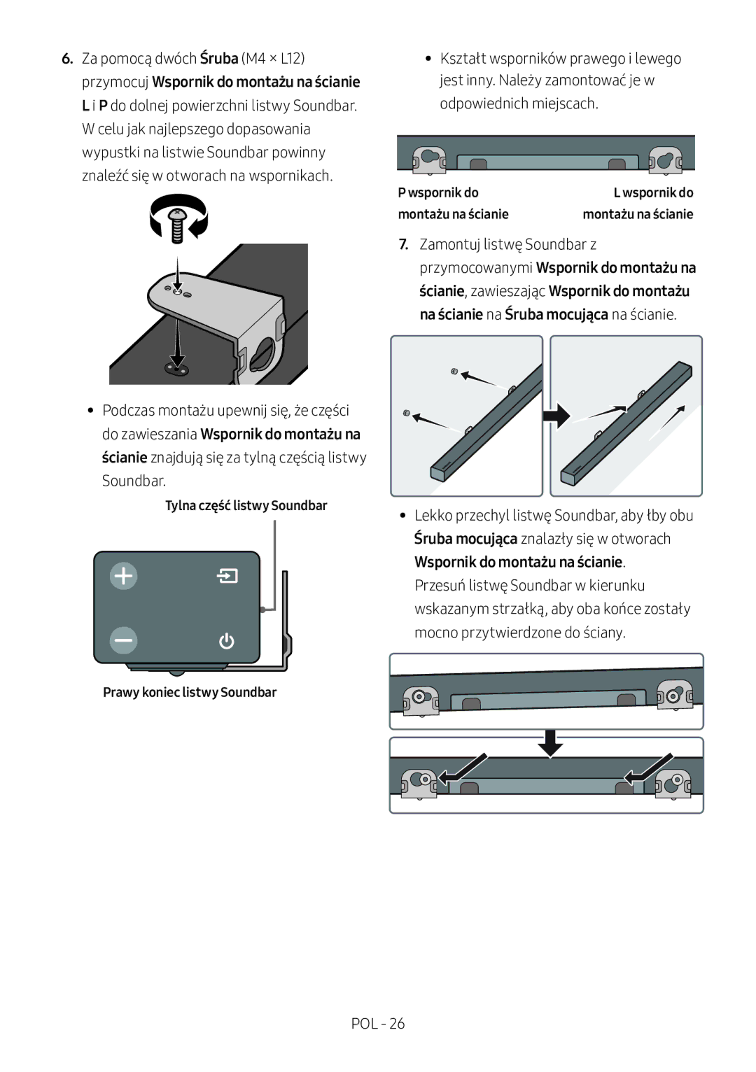 Samsung HW-M360/EN, HW-M360/ZG Tylna część listwy Soundbar Prawy koniec listwy Soundbar, Wspornik do Montażu na ścianie 