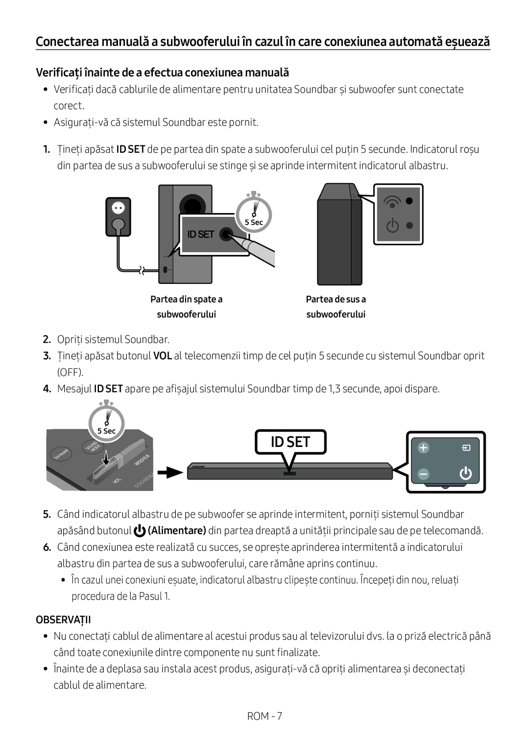 Samsung HW-M360/ZG, HW-M360/EN, HW-M360/ZF Verificați înainte de a efectua conexiunea manuală, Observații 