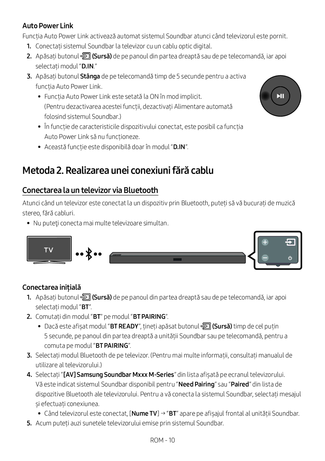 Samsung HW-M360/ZG, HW-M360/EN Metoda 2. Realizarea unei conexiuni fără cablu, Conectarea la un televizor via Bluetooth 