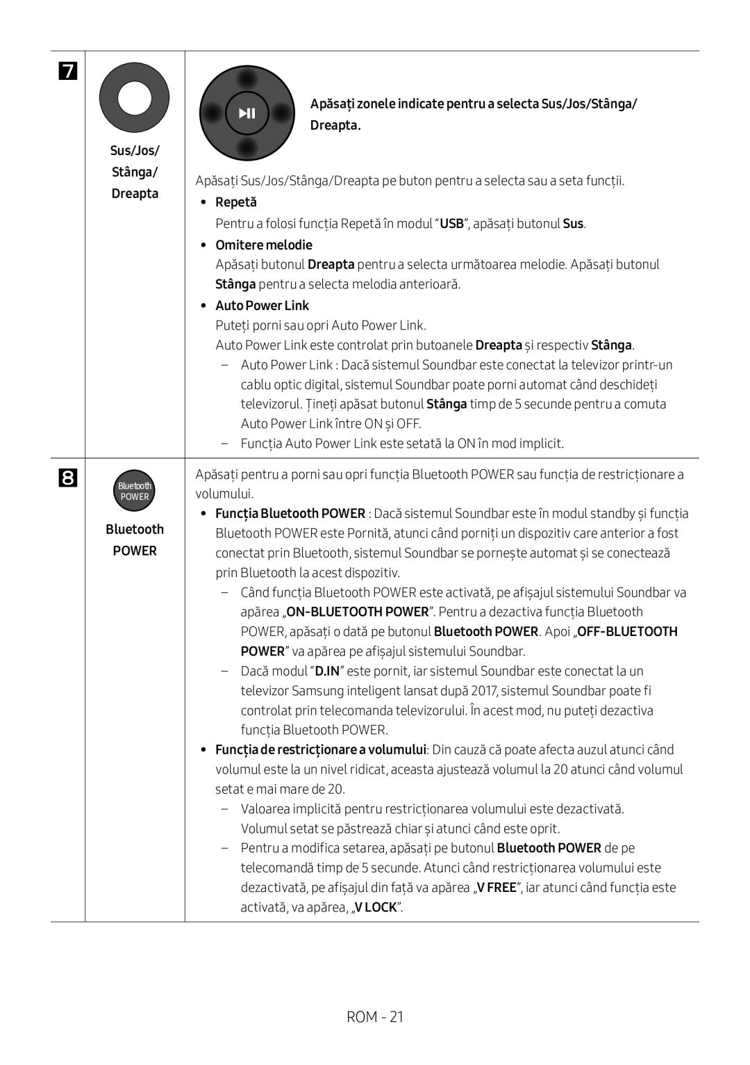 Samsung HW-M360/EN, HW-M360/ZG manual Sus/Jos Dreapta, Repetă, Omitere melodie, Stânga pentru a selecta melodia anterioară 