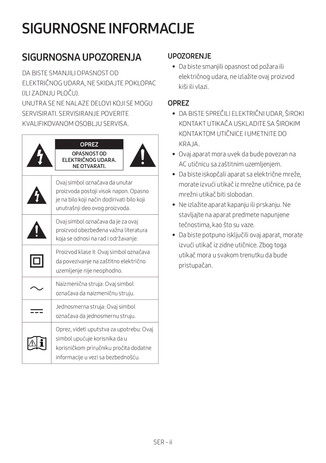 Samsung HW-M360/EN, HW-M360/ZG, HW-M360/ZF manual Opasnost OD Električnog Udara NE Otvarati 