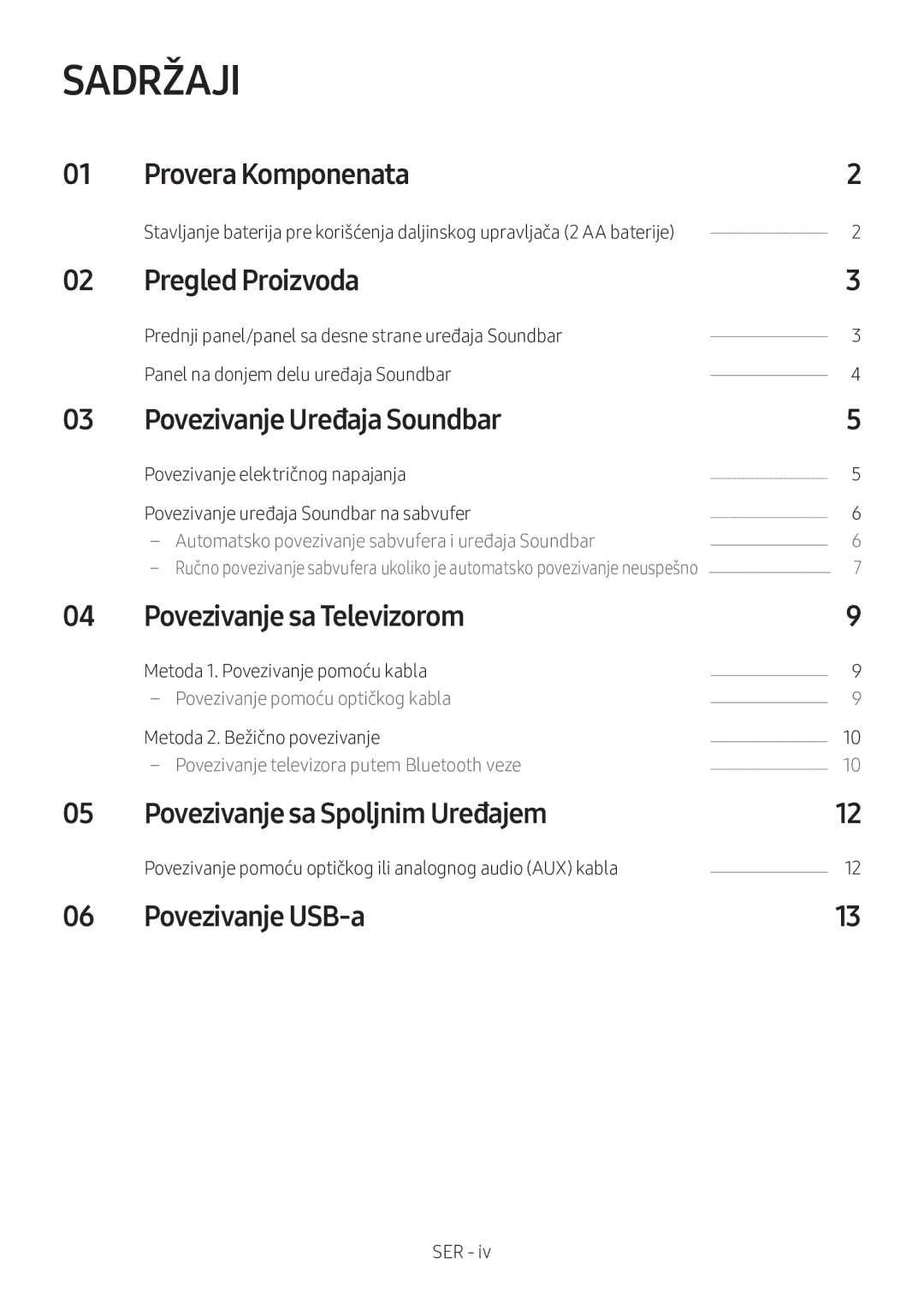 Samsung HW-M360/ZF, HW-M360/EN, HW-M360/ZG manual Sadržaji 