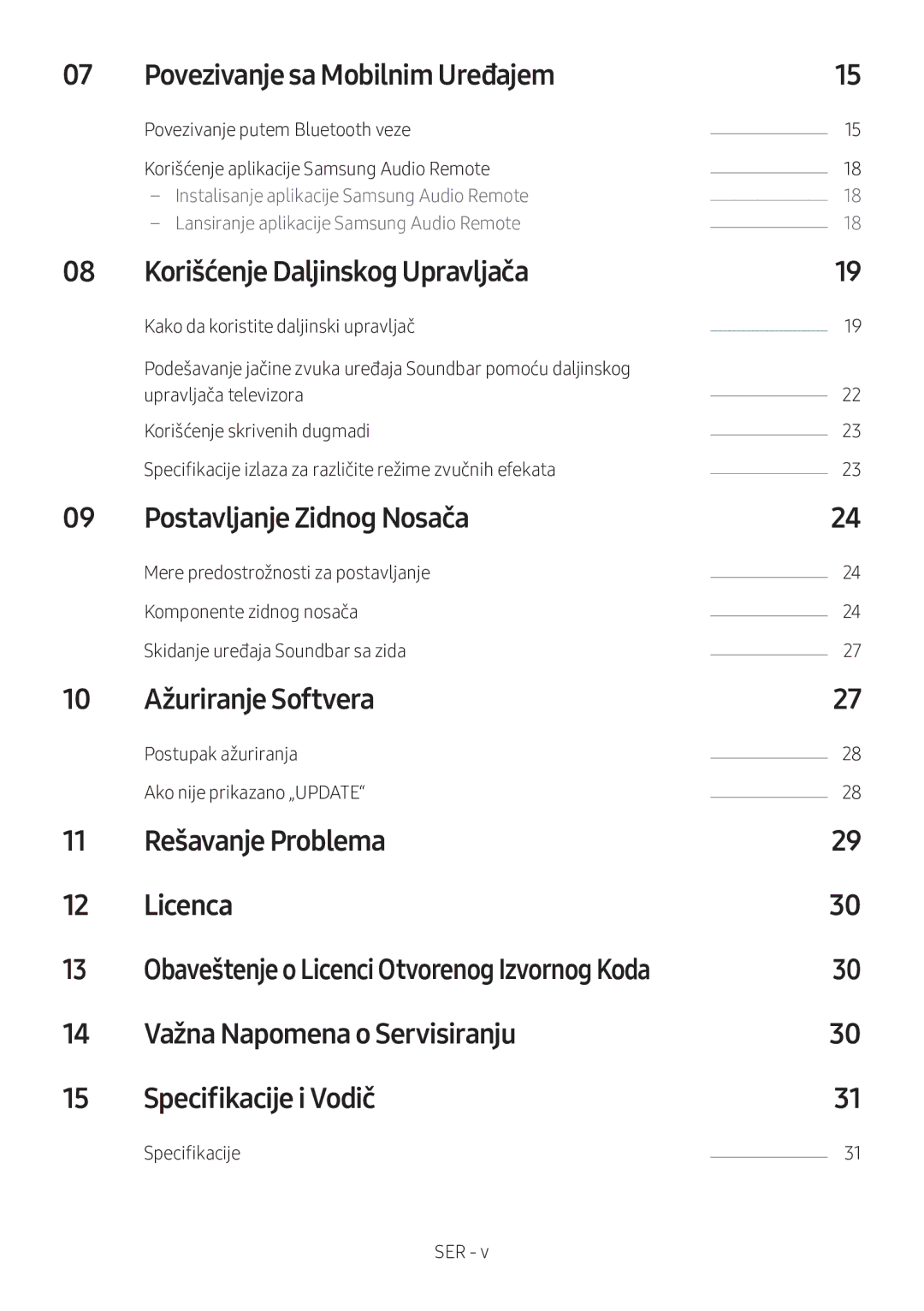 Samsung HW-M360/EN manual Povezivanje sa Mobilnim Uređajem, Korišćenje Daljinskog Upravljača, Rešavanje Problema Licenca 