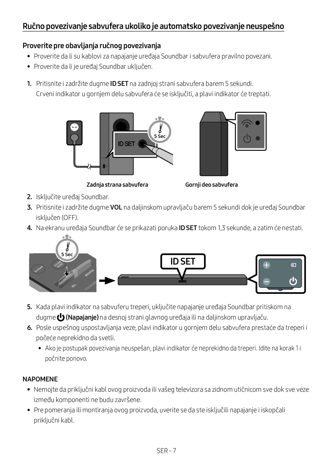 Samsung HW-M360/EN, HW-M360/ZG, HW-M360/ZF manual Napomene, Zadnja strana sabvufera 