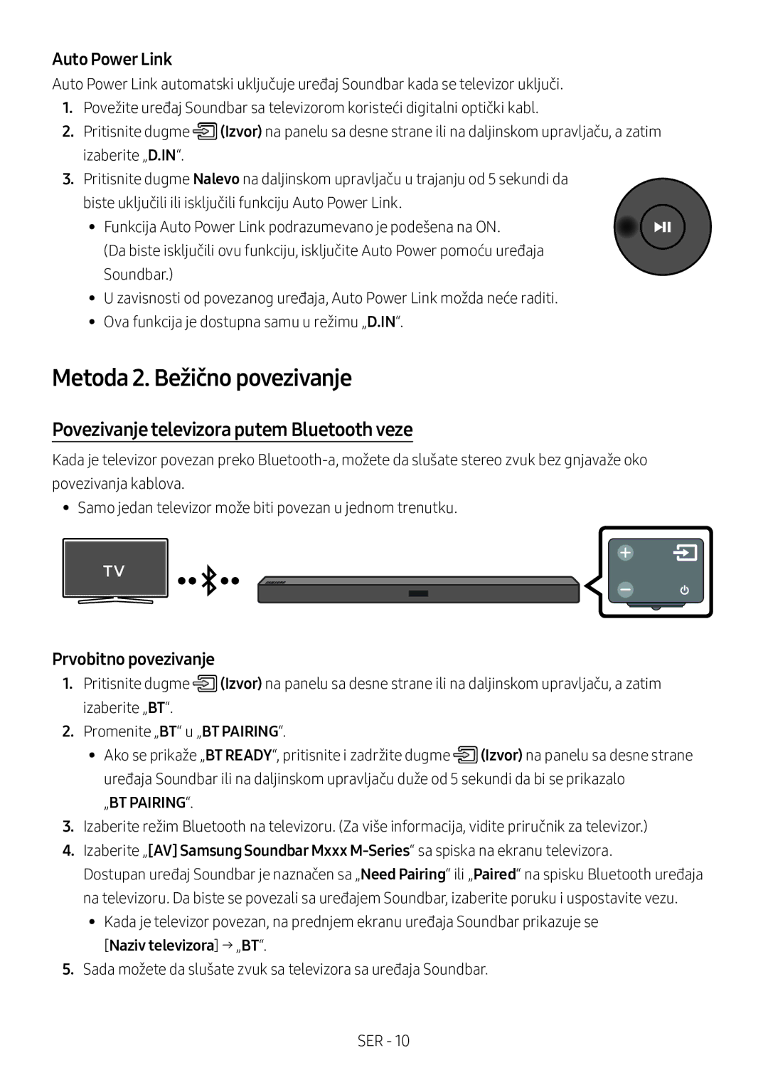 Samsung HW-M360/EN manual Metoda 2. Bežično povezivanje, Povezivanje televizora putem Bluetooth veze, Prvobitno povezivanje 