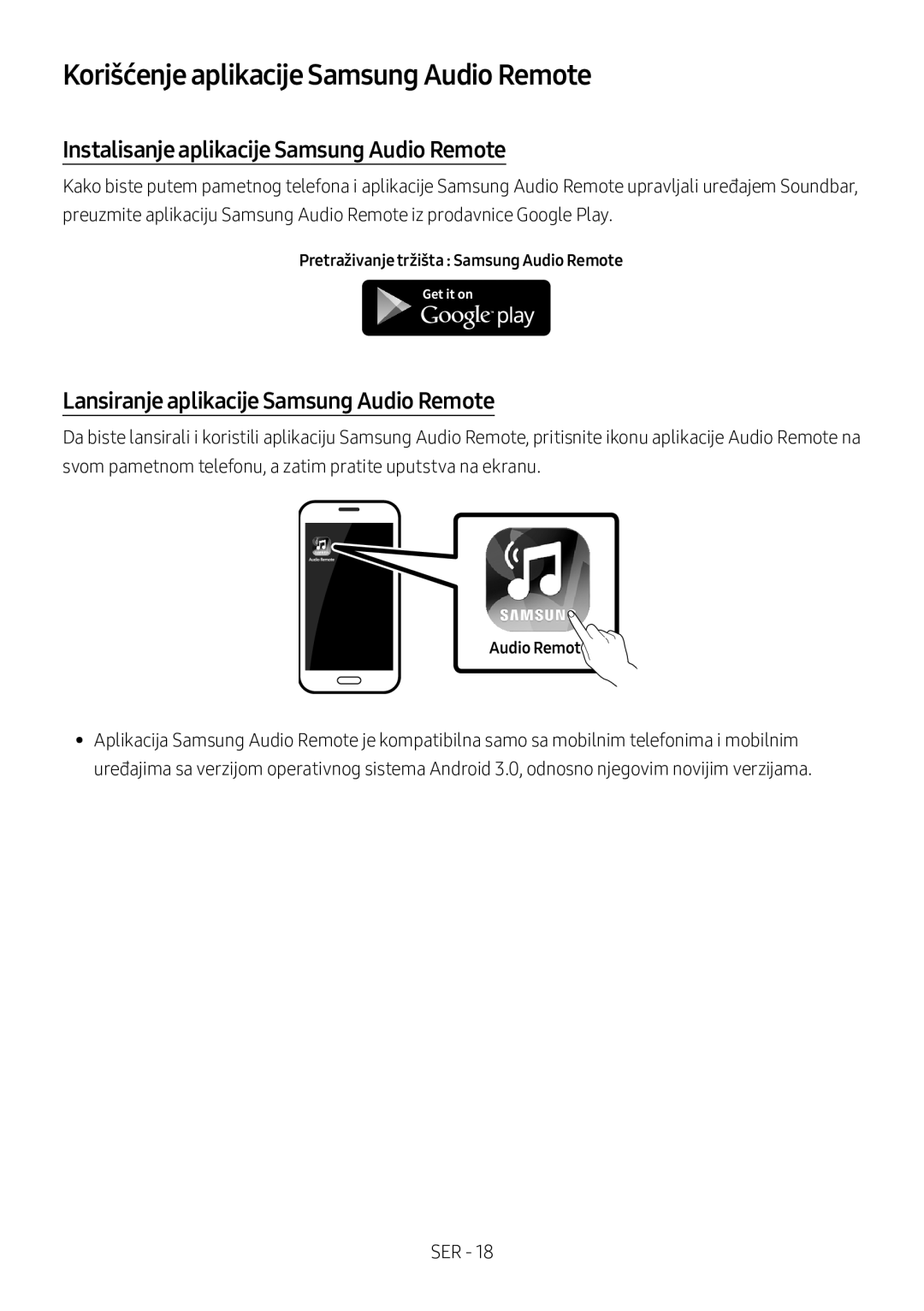 Samsung HW-M360/ZF, HW-M360/EN Korišćenje aplikacije Samsung Audio Remote, Instalisanje aplikacije Samsung Audio Remote 