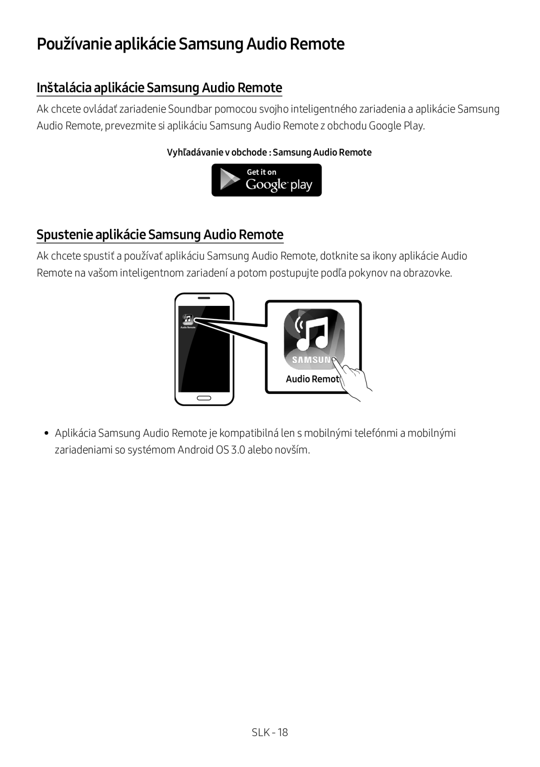 Samsung HW-M360/ZG, HW-M360/EN manual Používanie aplikácie Samsung Audio Remote, Inštalácia aplikácie Samsung Audio Remote 