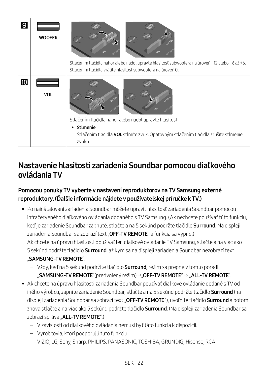 Samsung HW-M360/ZF, HW-M360/EN, HW-M360/ZG manual Stlačením tlačidla nahor alebo nadol upravte hlasitosť, Stlmenie 