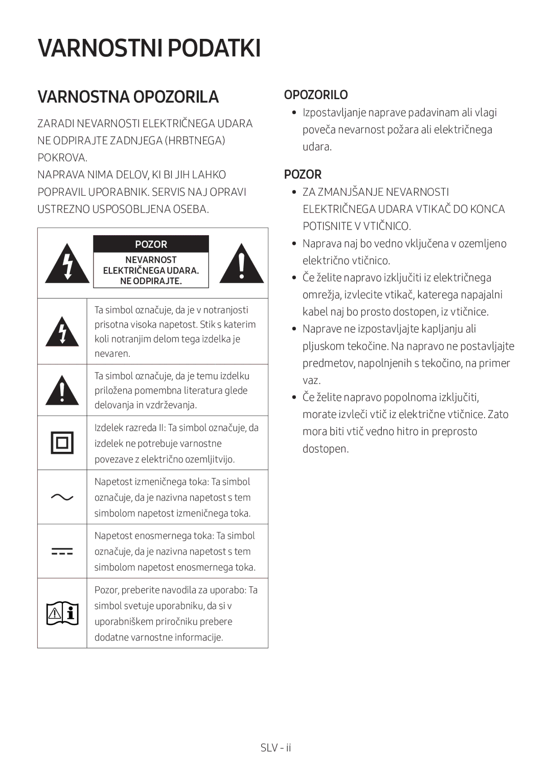 Samsung HW-M360/ZG, HW-M360/EN, HW-M360/ZF manual Opozorilo, Pozor 