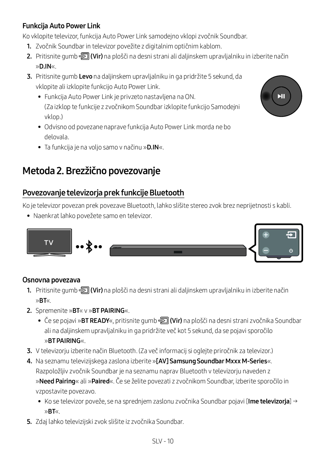 Samsung HW-M360/ZG Metoda 2. Brezžično povezovanje, Povezovanje televizorja prek funkcije Bluetooth, Osnovna povezava 