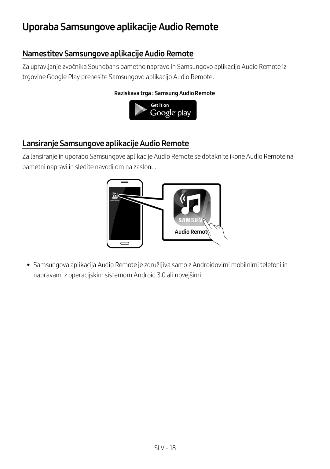 Samsung HW-M360/EN, HW-M360/ZG Uporaba Samsungove aplikacije Audio Remote, Namestitev Samsungove aplikacije Audio Remote 