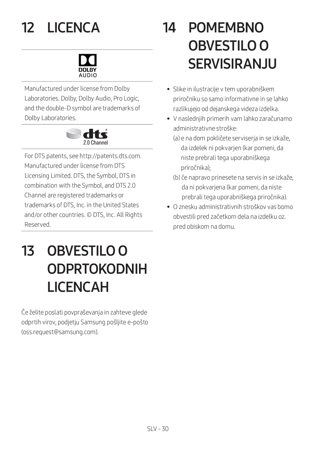 Samsung HW-M360/EN, HW-M360/ZG, HW-M360/ZF manual Licenca Pomembno, Obvestilo O 