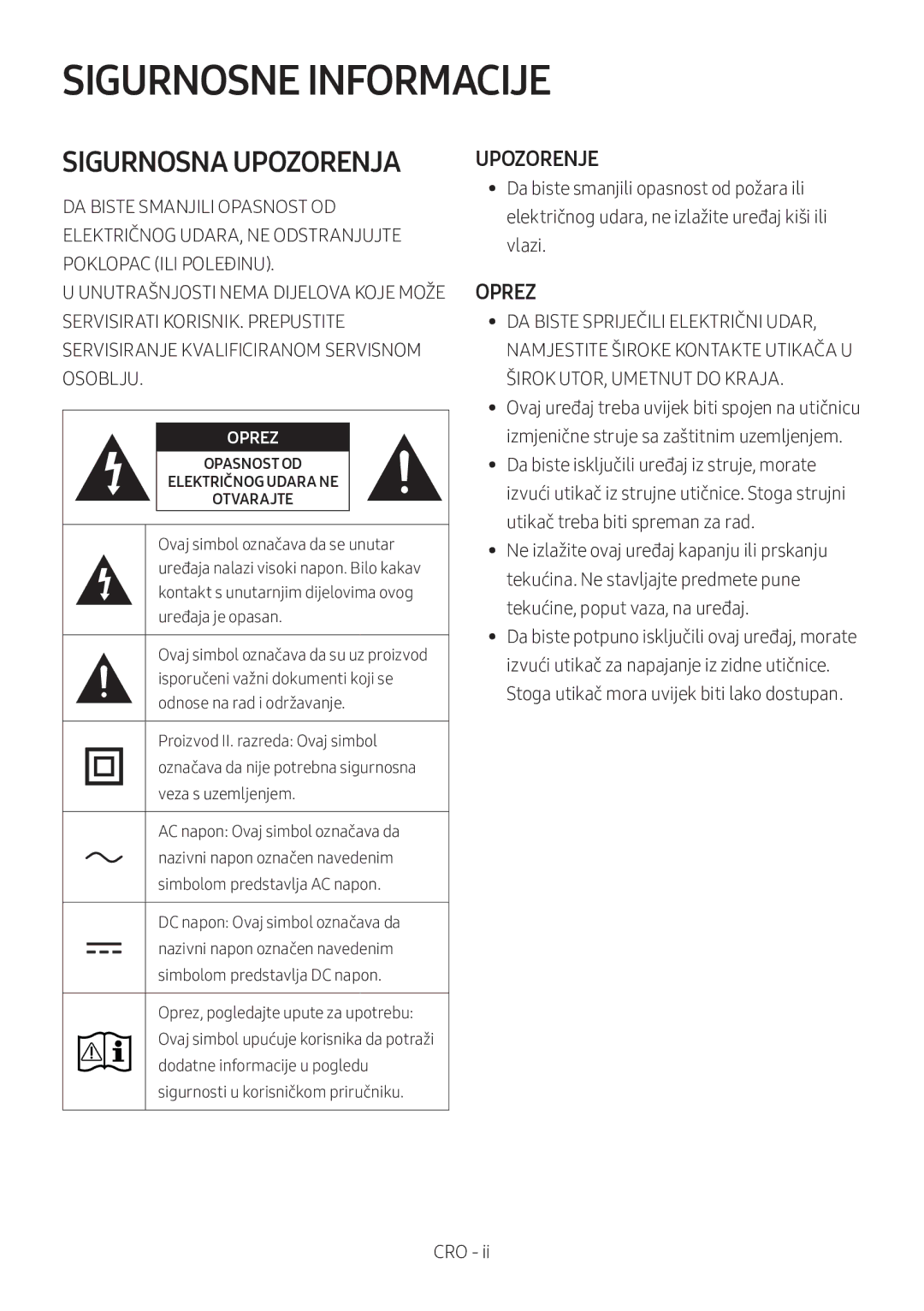 Samsung HW-M360/EN, HW-M360/ZG, HW-M360/ZF manual Sigurnosne Informacije, Upozorenje, Oprez 